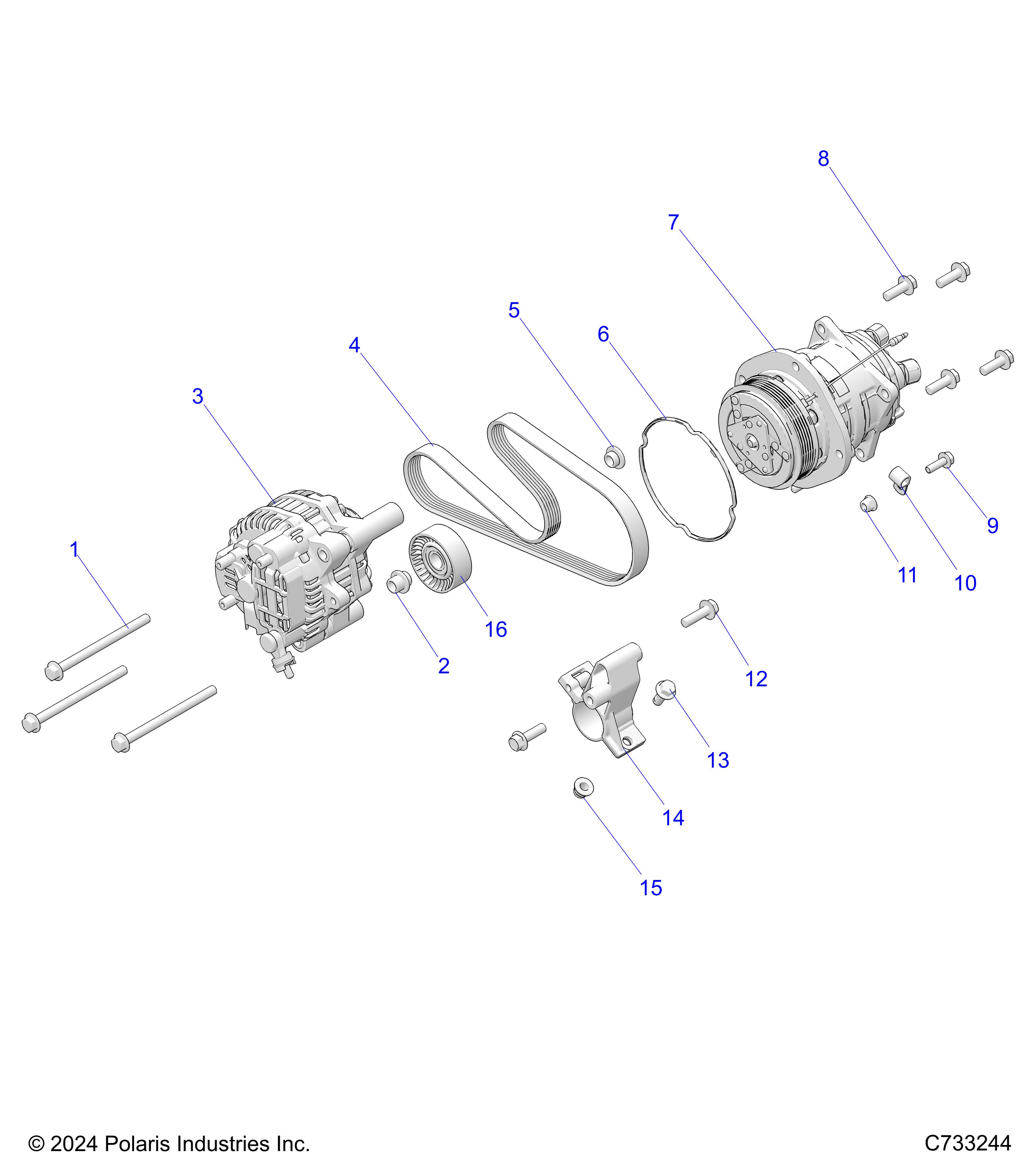 ENGINE, ALTERNATOR AND COMPRESSOR - R25RSY99AF/BF/AK/BK/AS/BS/AL/BL/AP/BP/A9/B9 (C733244)