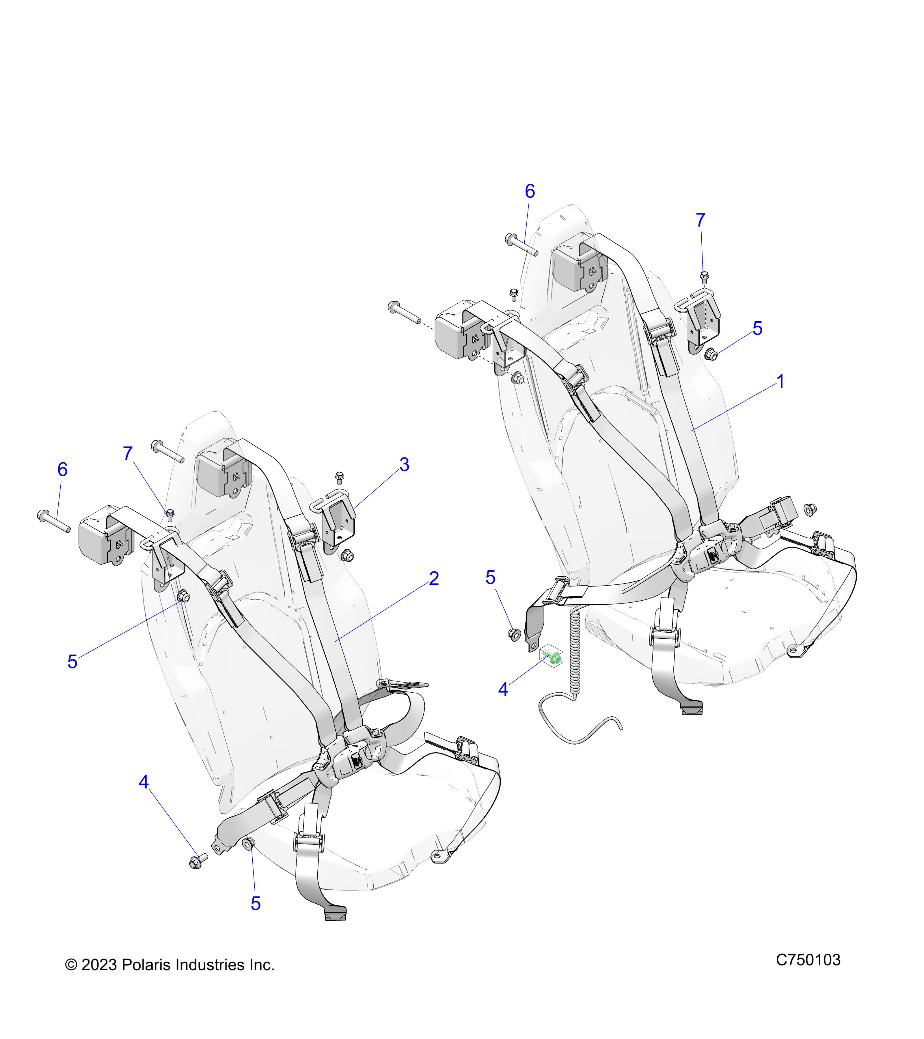 BODY, SEAT BELT MOUNTING, FRONT, 6 POINT - Z25R4D2KAK/BK/AJ/BJ/AM/BM (C750103)