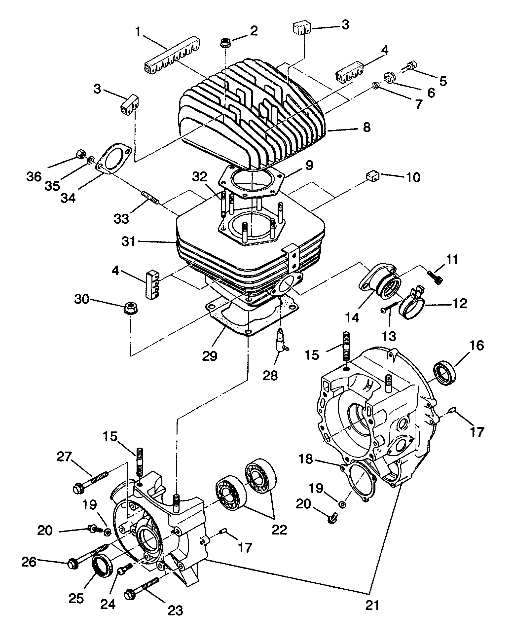 CRANKCASE and CYLINDER 4X4 250 W938127 (4924042404034A)