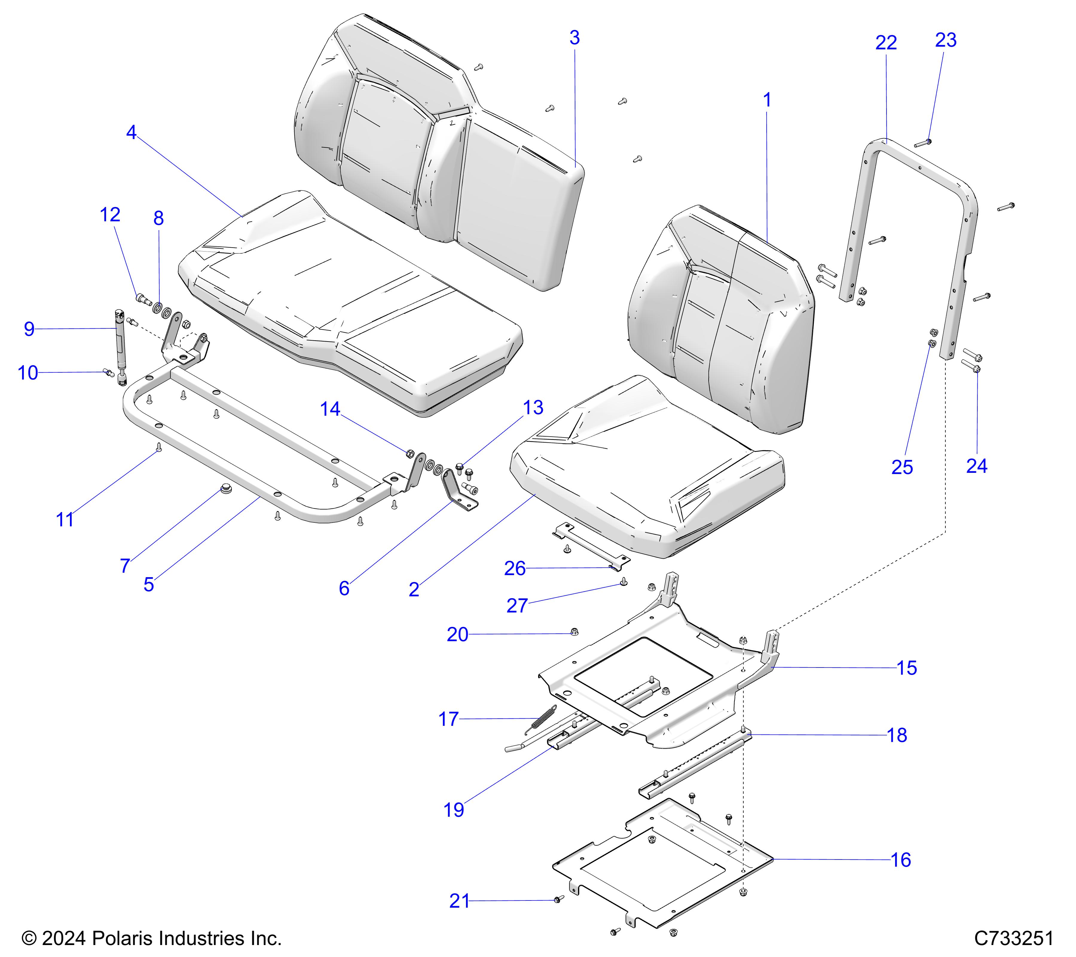 BODY, SEAT ASM. AND SLIDER - R25RSY99AF/BF/AK/BK/AS/BS/AL/BL/AP/BP/A9/B9 (C733251)