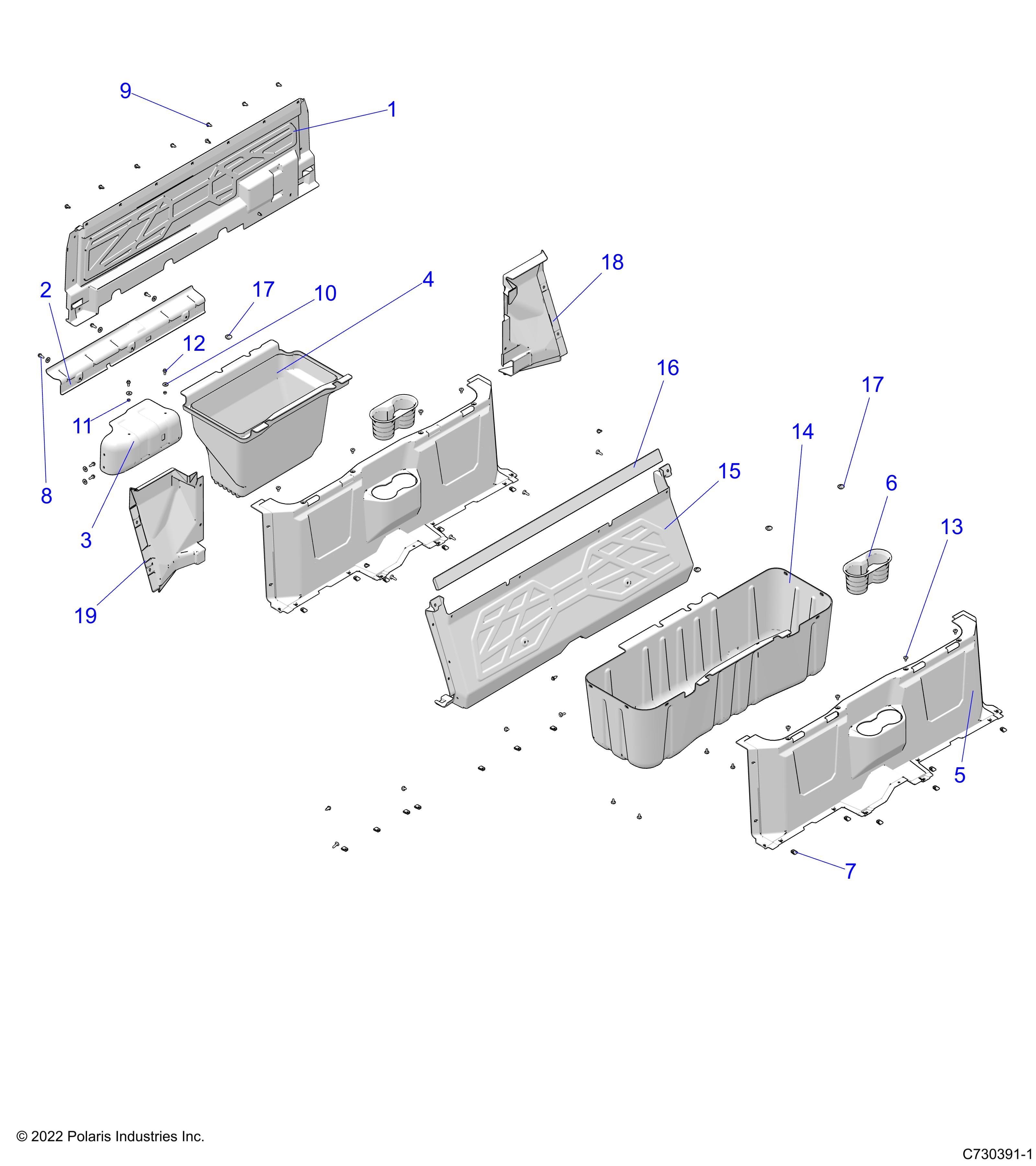 BODY, FLOOR CLOSEOFFS AND BIN - D25M4A57B4/G57B4/U57B4/W57B4 (C730391)