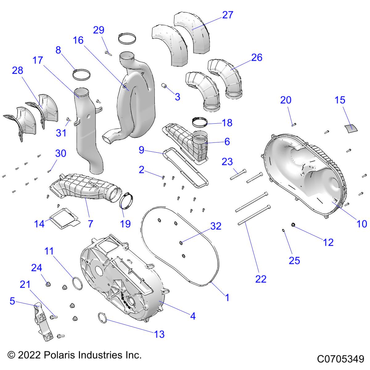 DRIVE TRAIN, CLUTCH COVER AND DUCTING - R22RRB99AZ/BZ (C0705349)