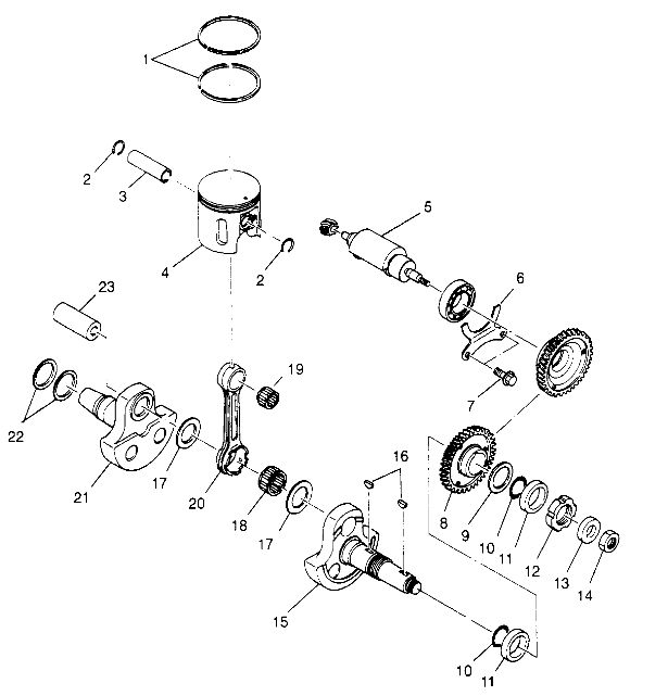 PISTON and CRANKSHAFT 6x6 400L, U.S. W958740, SWEDISH S958740 and NORWEGIAN (4930273027D011)