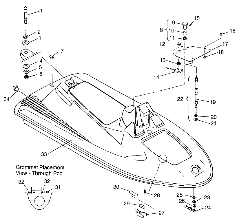 HULL and BODY ASSEMBLY SL 750 B954070 (4930523052A006)