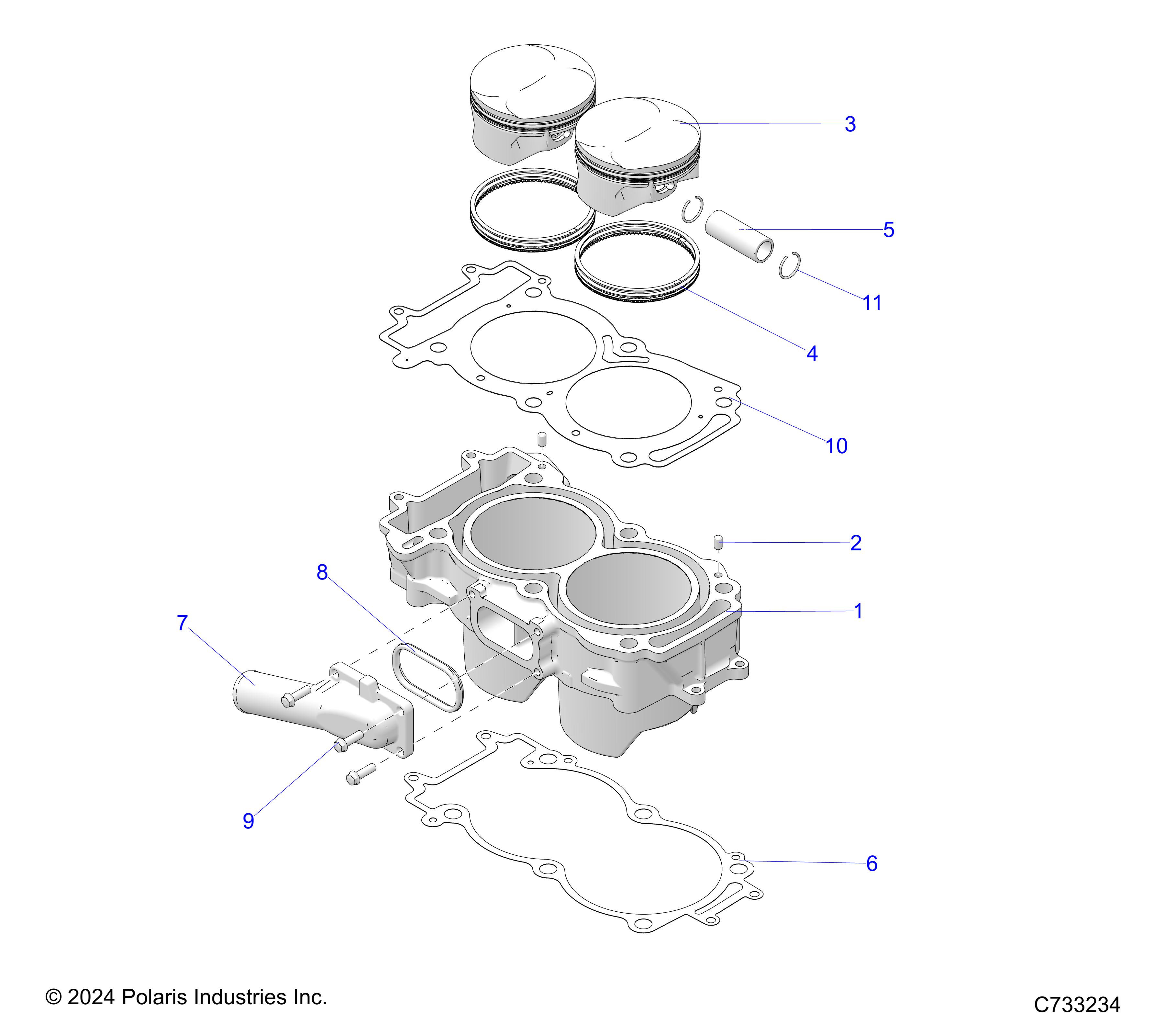 ENGINE, CYLINDER AND PISTON - R25RSY99AF/BF/AK/BK/AS/BS/AL/BL/AP/BP/A9/B9 (C733234)