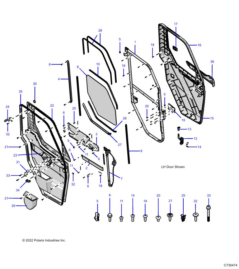 BODY, DOOR, FULL CRANK - R23RRU99A9/AJ/AK/AX/B9/BJ/BK/BX (C730474)