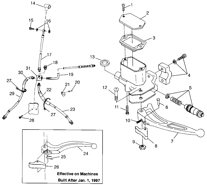 CONTROLS - MASTER CYLINDER/BRAKE LINE XPRESS 300 W97CA28C and  XPRESS 400L (4939603960B013)