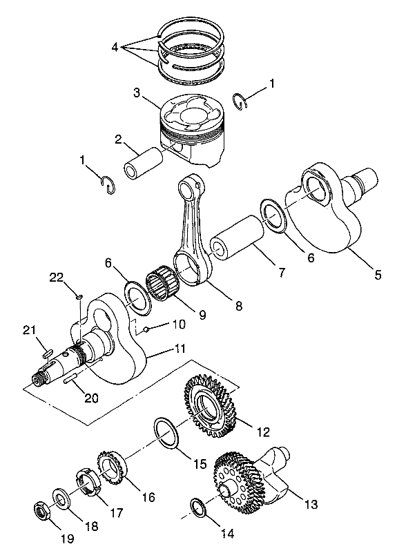 CRANKSHAFT and PISTON Magnum 6X6 W97AE42A and Swedish Magnum 6X6 S97AE42E (4940754075D010)