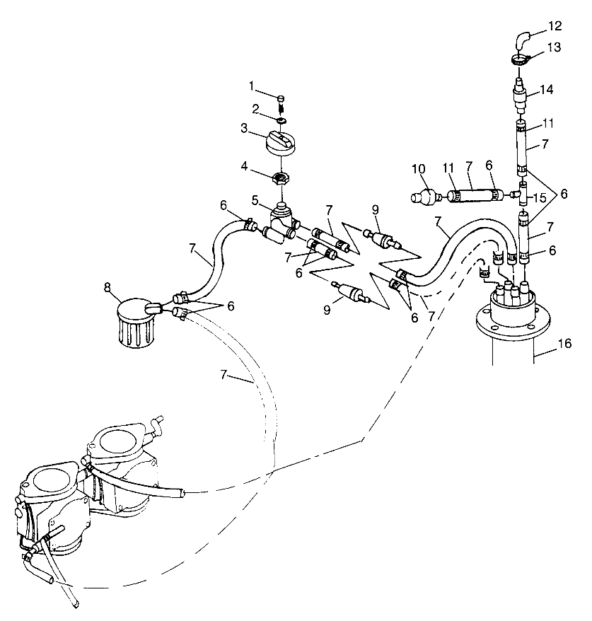 FUEL SYSTEM (DELUXE) SL 700 Deluxe B974072 and Intl. SL 700 Deluxe I974072 (4940874087A012)