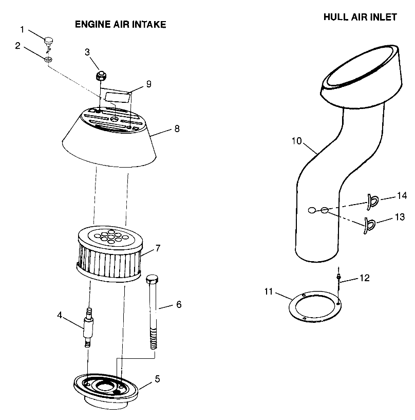 ENGINE AIR INTAKE/HULL AIR INLET (SL700/DELUXE) SL 700 B974071 and SL 700 D (4940874087B009)