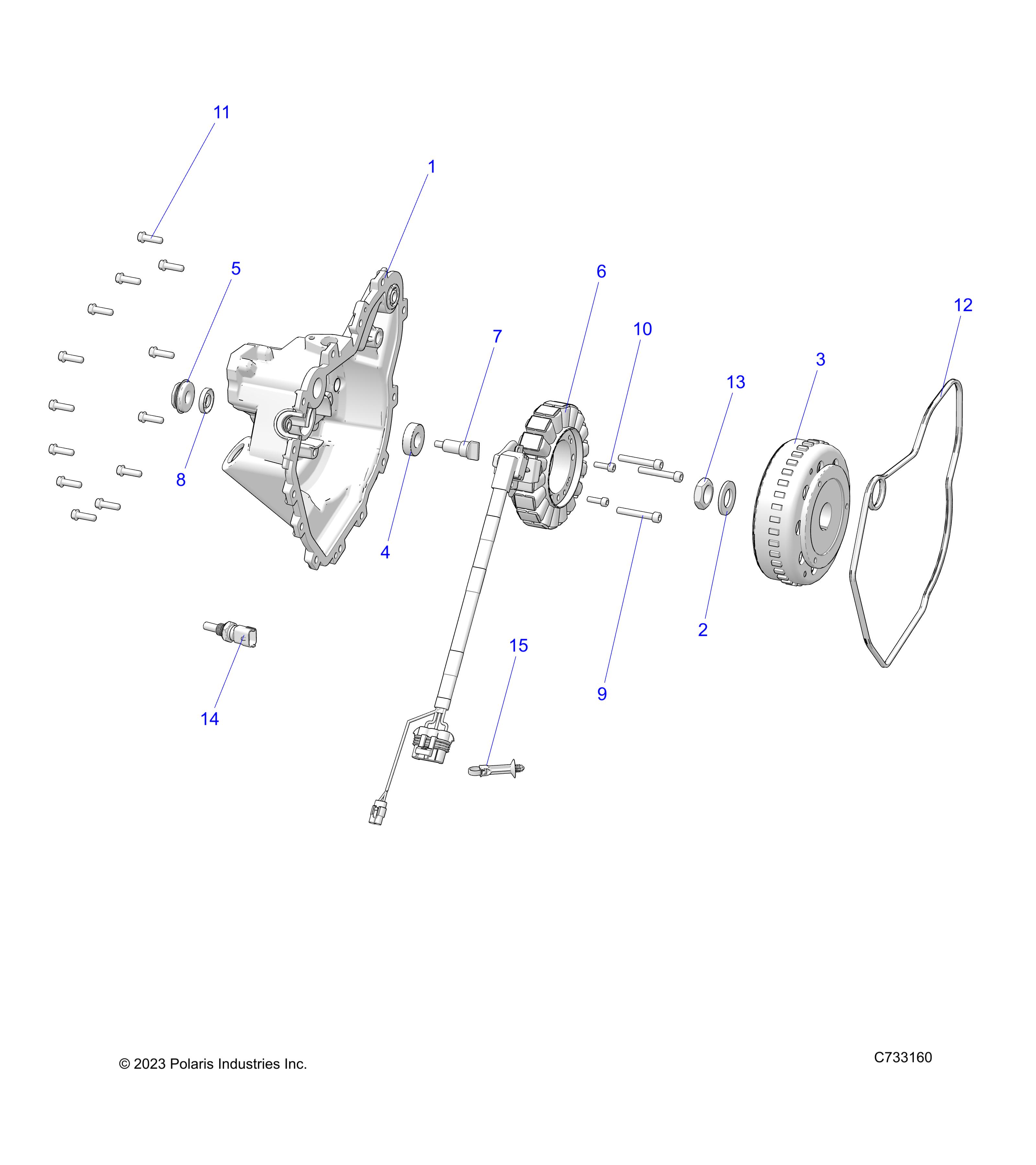 ENGINE, STATOR COVER and FLYWHEEL - R25M4E57L5 (C733160)