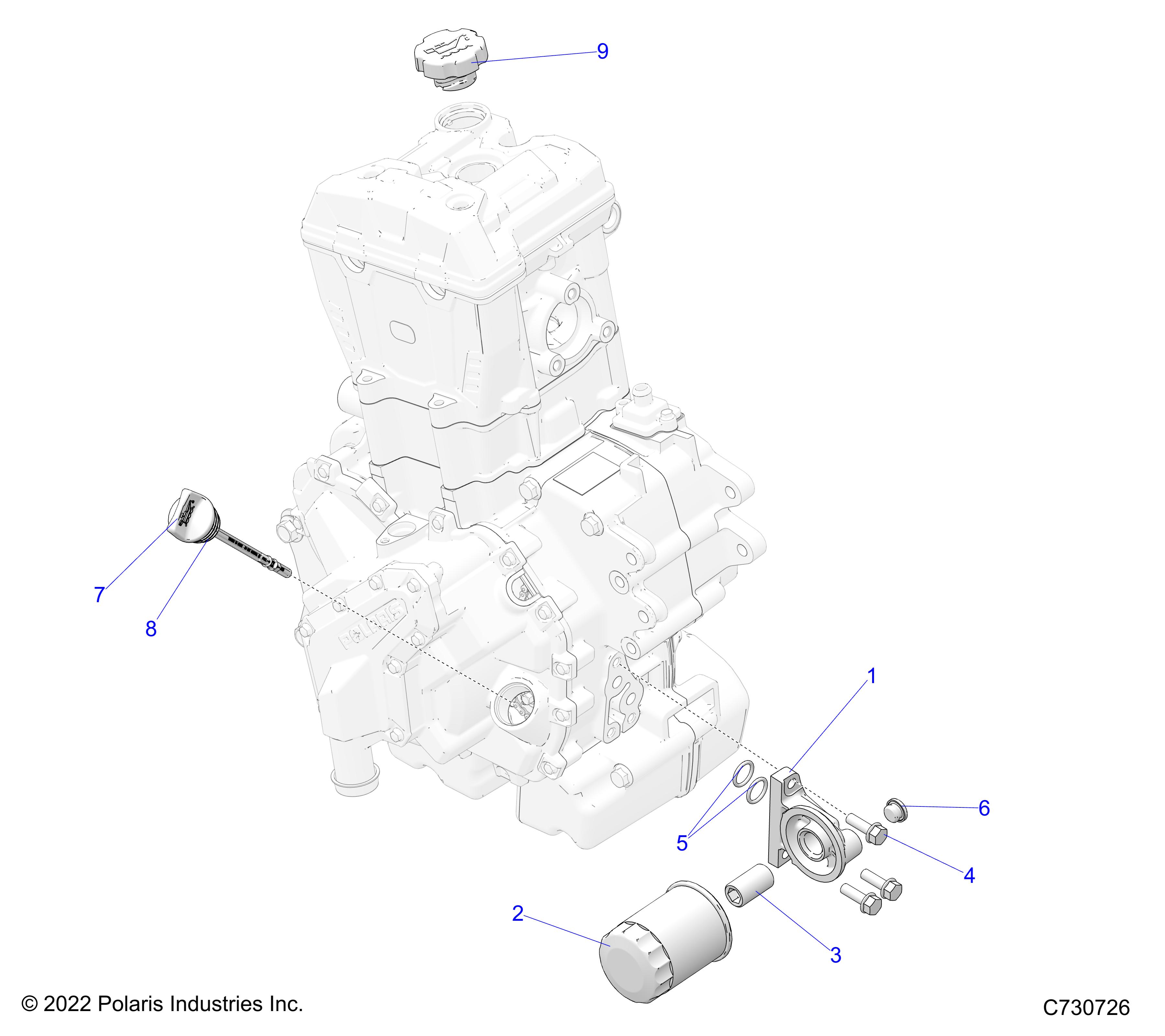 ENGINE, OIL FILTER and DIPSTICK - R23MAE57DX (C730726)