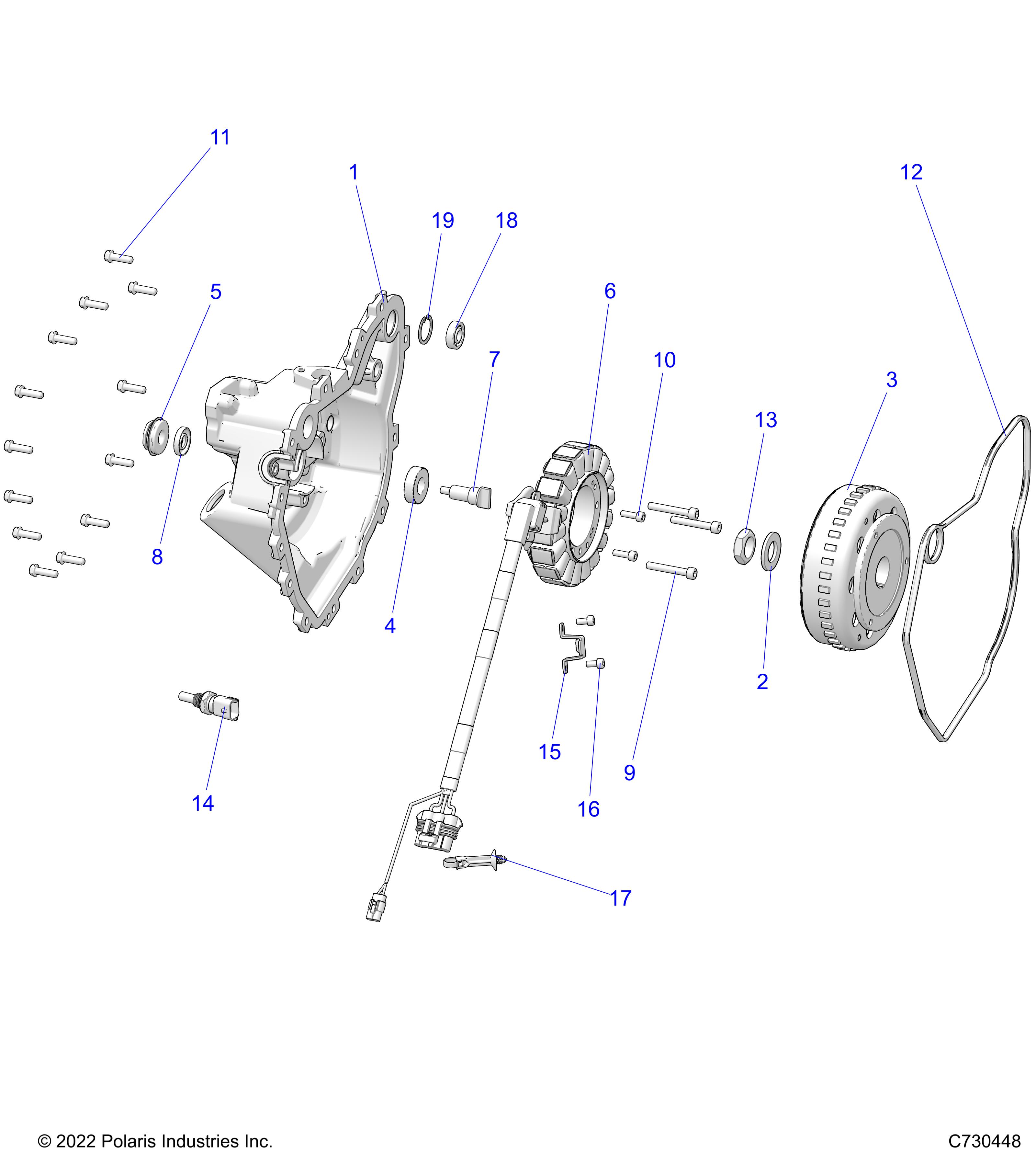 ENGINE, STATOR COVER and FLYWHEEL - R25MAE57B5/B6 (C730448)