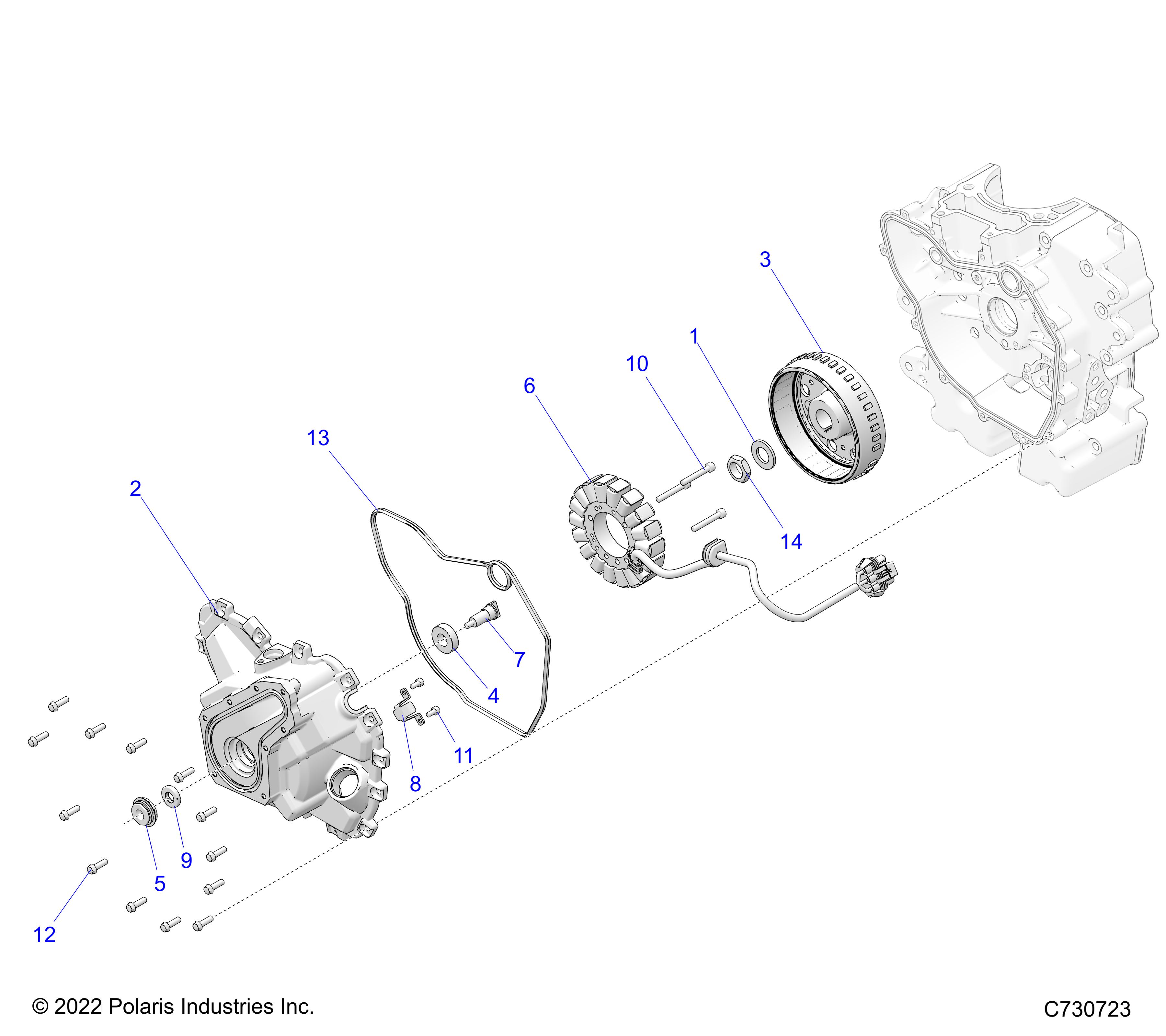 ENGINE, STATOR COVER and FLYWHEEL - R25CDA57A1 (C730723)