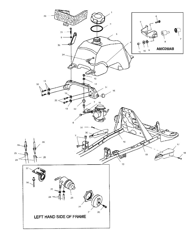 FUEL TANK AND CARBURETOR MOUNTING - A02CD50AA/AB/FB (4970197019B01)