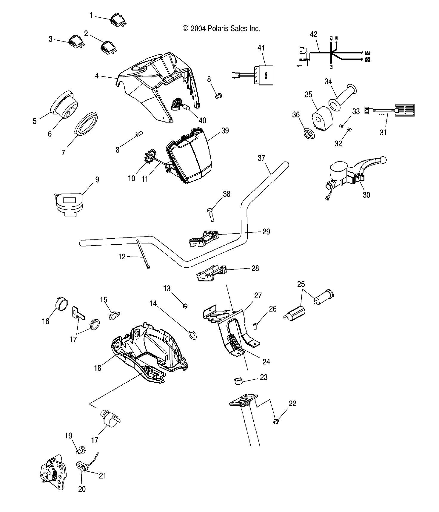 HANDLEBAR and HEADLIGHT POD - A05MH68AC/AS/AT/AU/AW (4994279427C03)