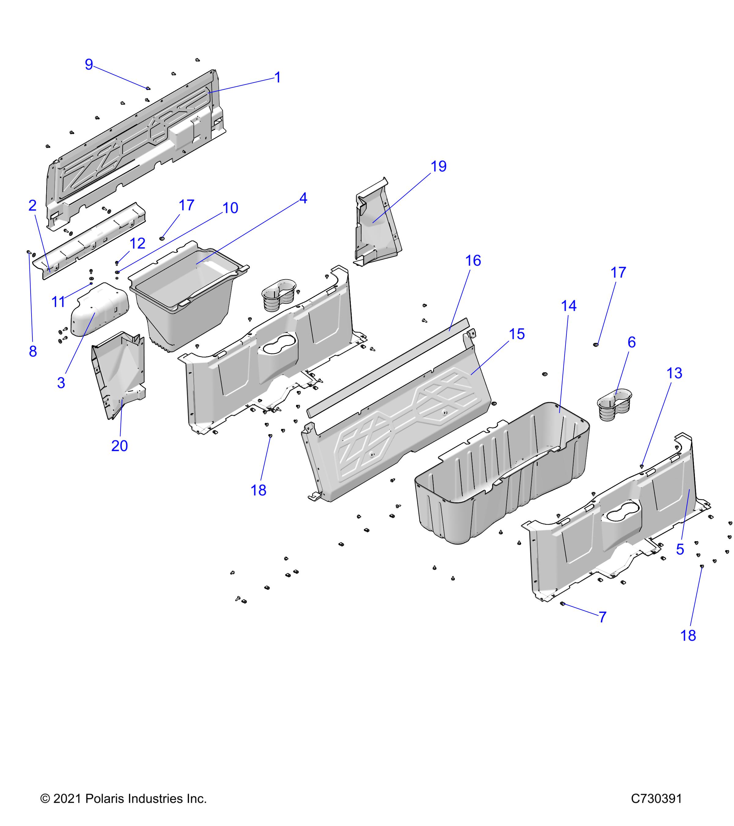 BODY, FLOOR CLOSEOFFS AND BIN - D22M4A57B4/G57B4 (C730391)