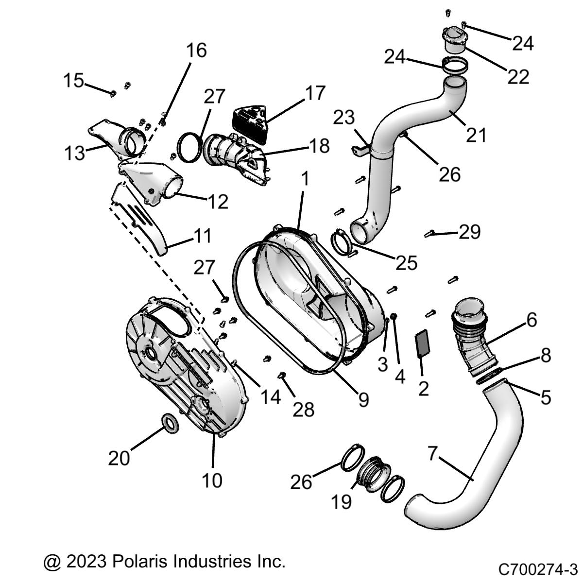 DRIVE TRAIN, CLUTCH COVER AND DUCTING - Z23NAV99A/99B (C700274-3)