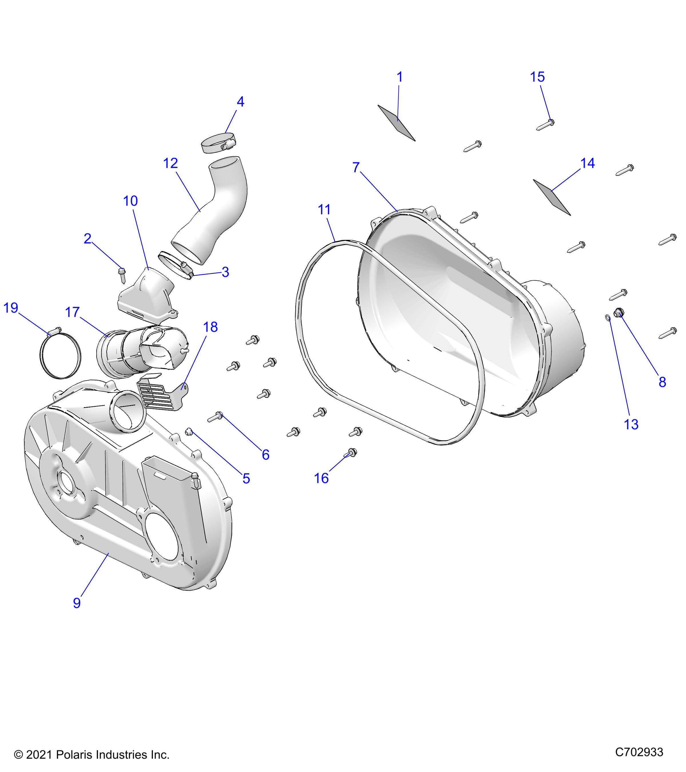 DRIVE TRAIN, CLUTCH COVER and DUCTING - R22MAA50J7 (C702933)