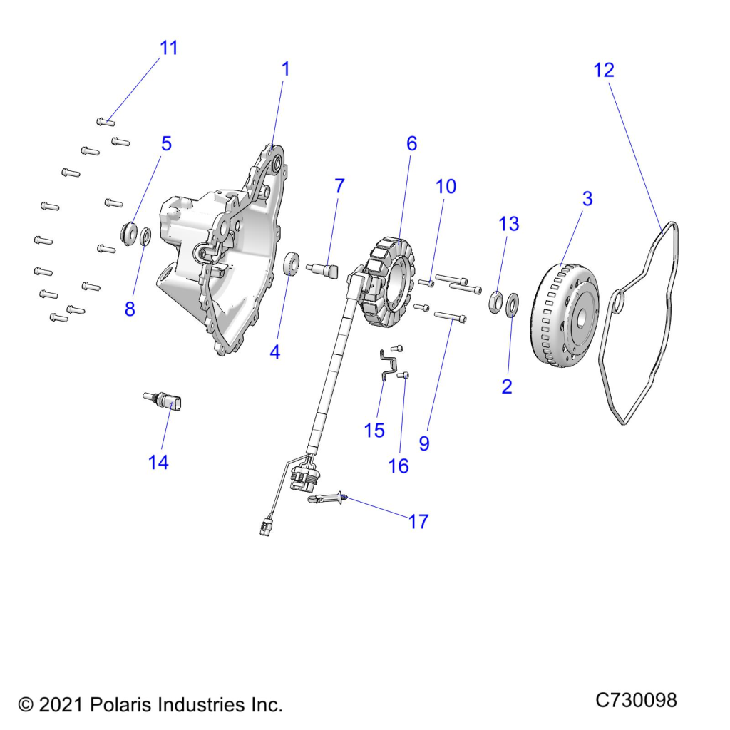 ENGINE, STATOR COVER and FLYWHEEL - R22M4K57B4/B2 (C730098)