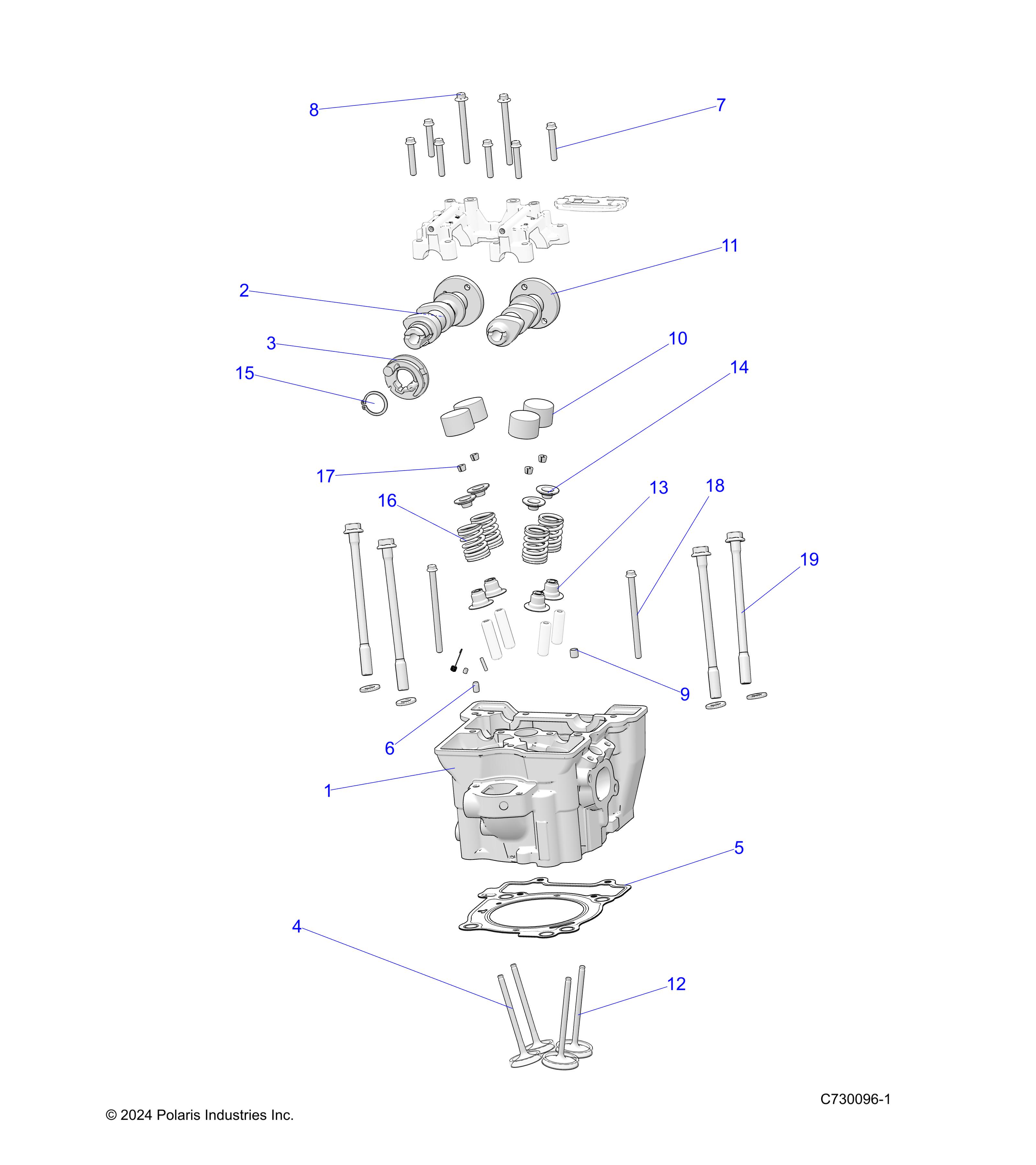 ENGINE, CYLINDER HEAD, CAMS and VALVES - R25M4E57L5 (C730096-1)