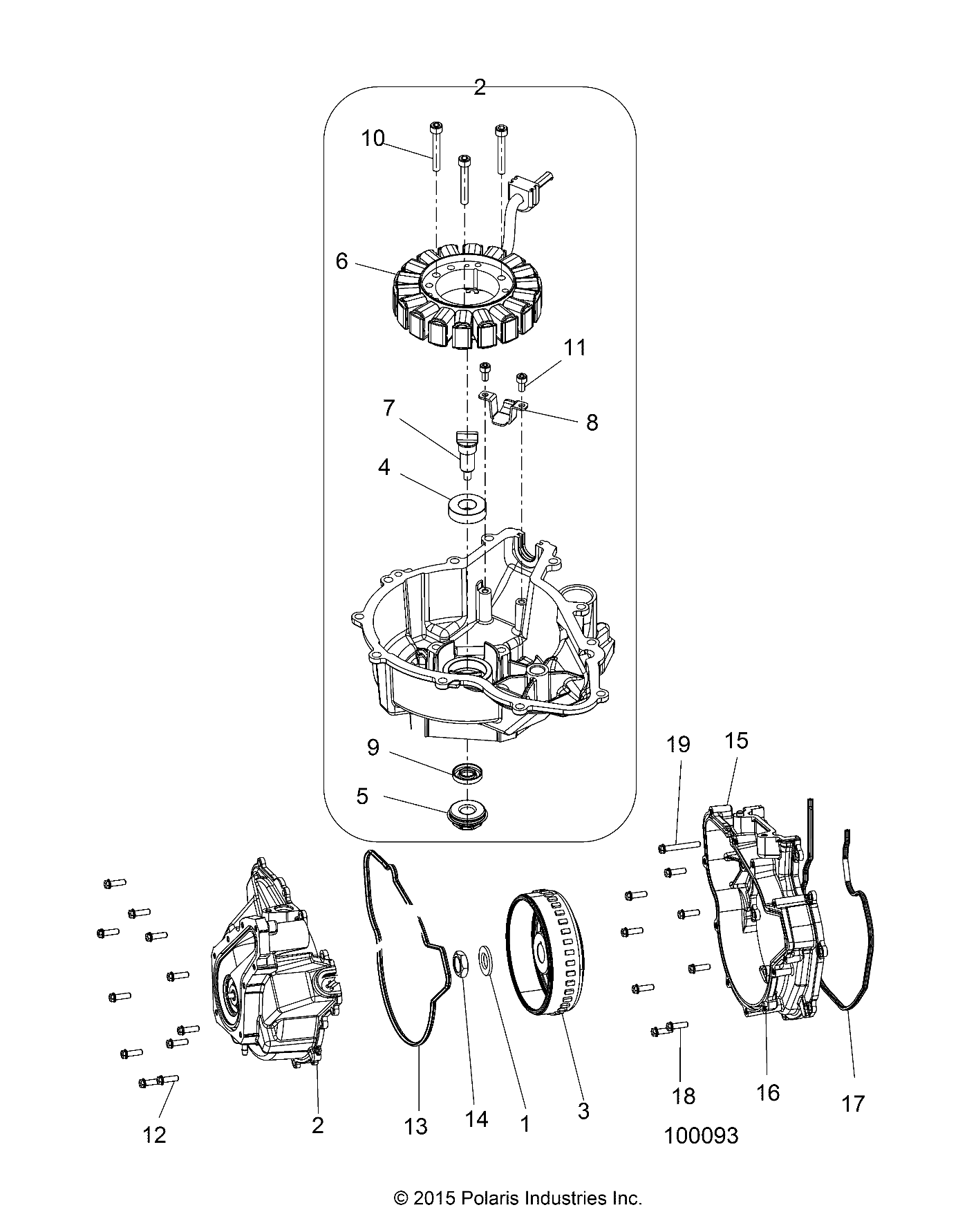 ENGINE, STATOR COVER and FLYWHEEL - A19SHS57PS (100093)