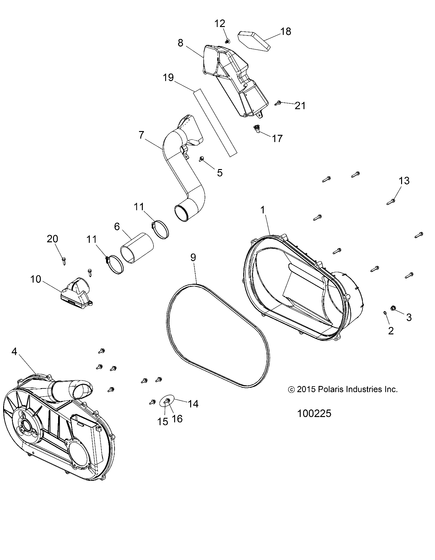 DRIVE TRAIN, CLUTCH COVER AND DUCTING - A16DAA57F1/F2/E57FM (100225)