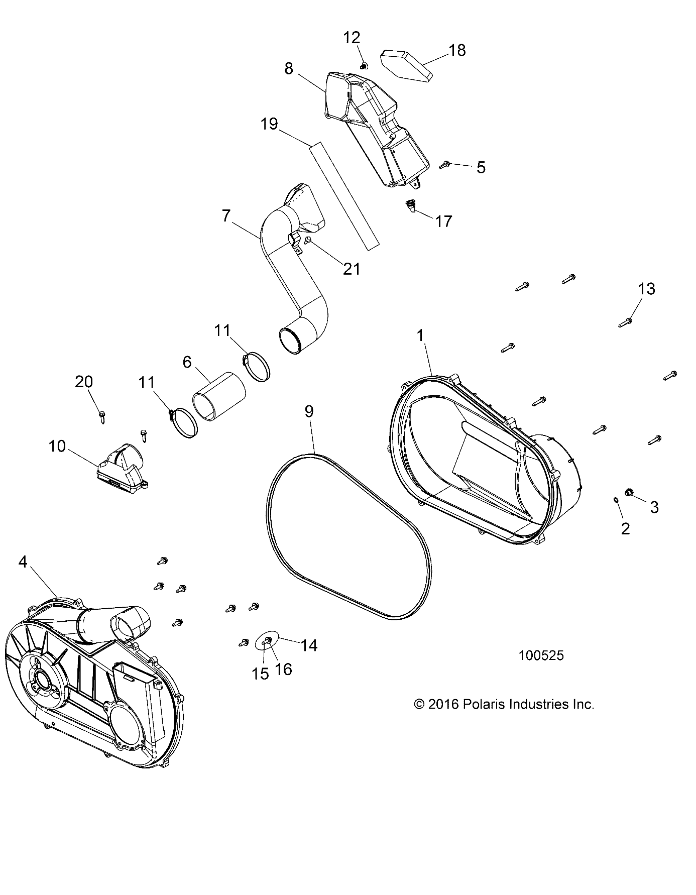 DRIVE TRAIN, CLUTCH COVER AND DUCTING - A17DAA57F5 (100525)