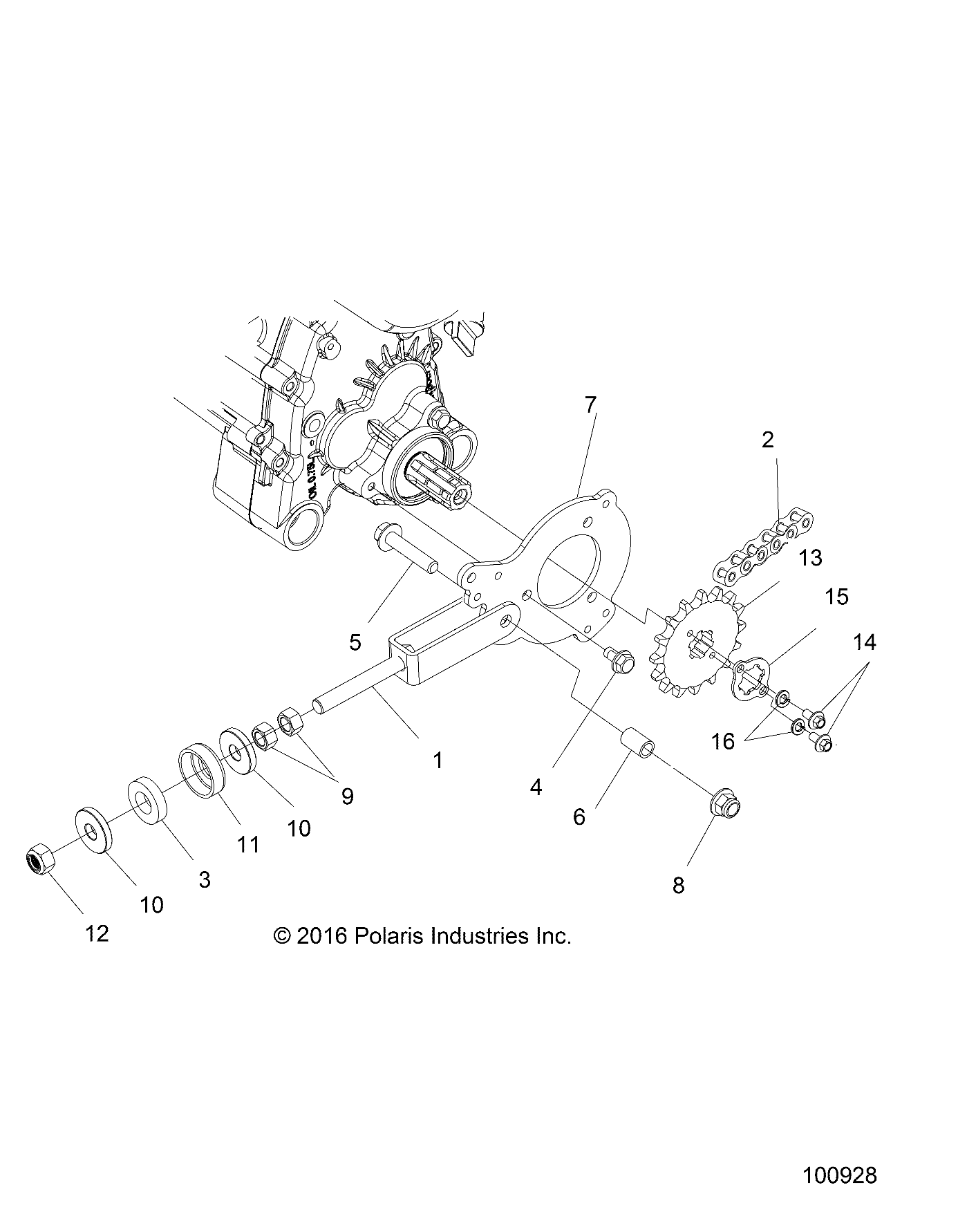 DRIVE TRAIN, CHAIN TENSIONER AND SPROCKET - A17HAA15N7 (100928)