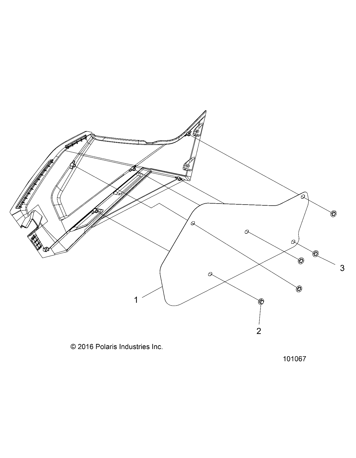 BODY, RIGHT HAND SIDE PANEL HEAT SHIELD AND HARDWARE 1 UP - A16SAA57N1 (101067)