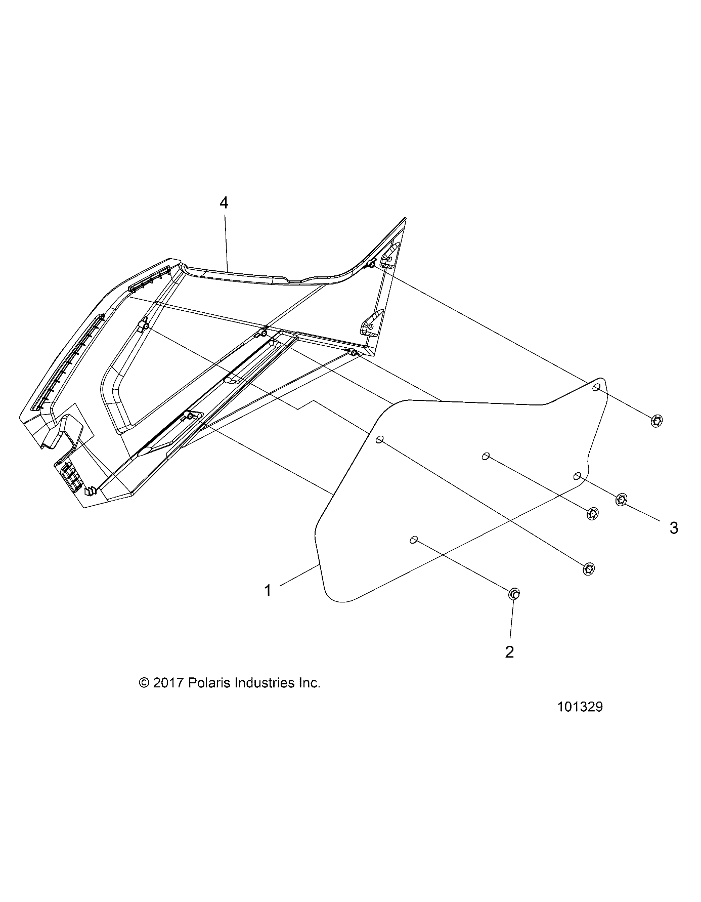 BODY, RIGHT HAND SIDE PANEL HEAT SHIELD AND HARDWARE 1 UP - A19SDE57F1/SDA57F1 (101329)