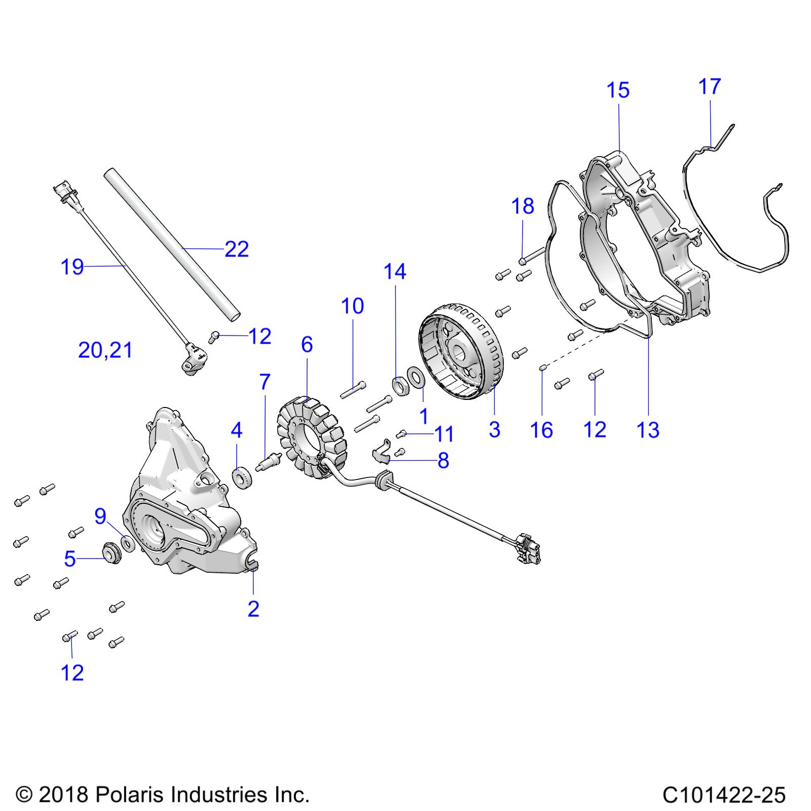 ENGINE, STATOR COVER and FLYWHEEL - A19SHS57CP (C101422-25)