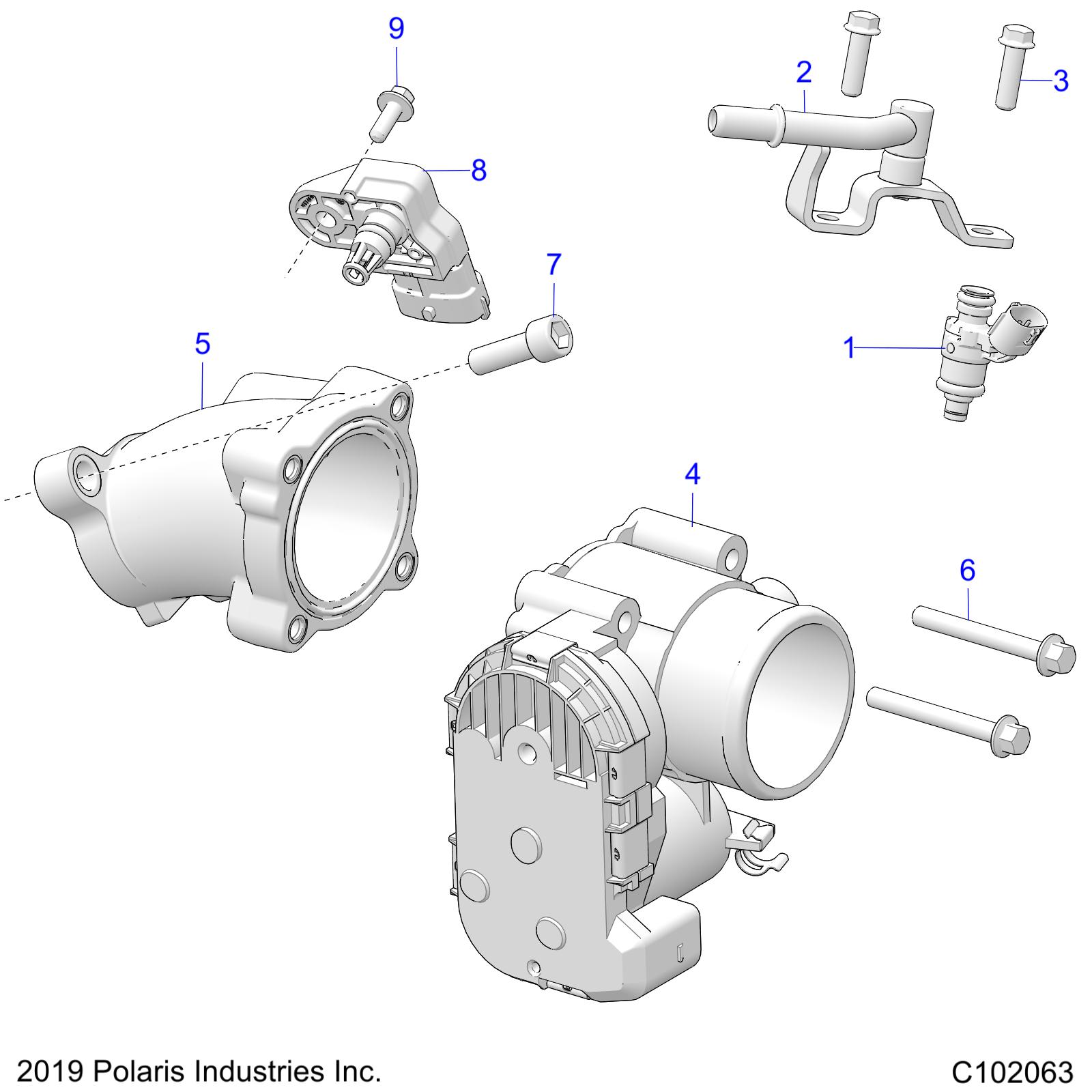 ENGINE, THROTTLE BODY and FUEL RAIL - A19SWS57C1/C2 (C102063)