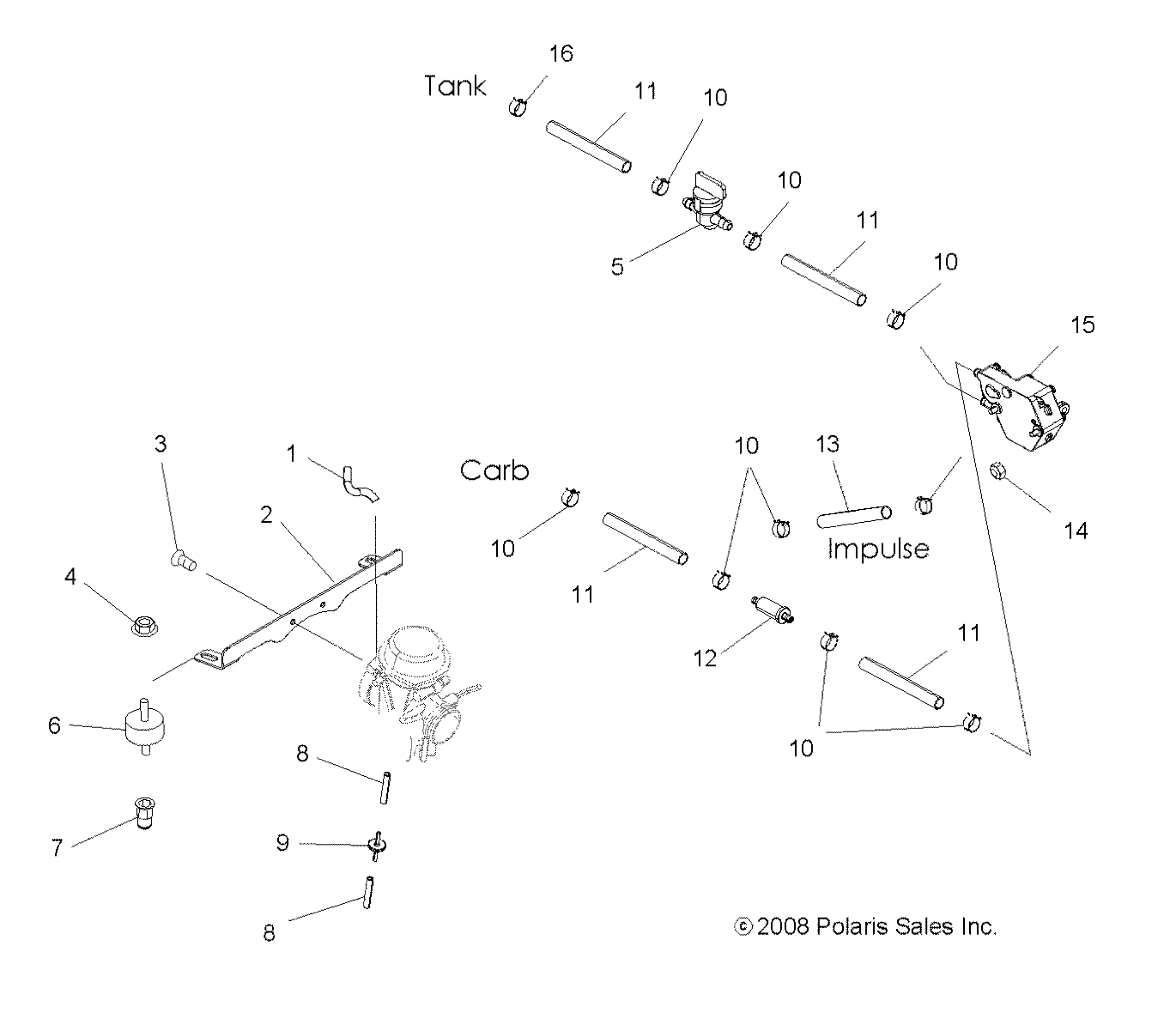 ENGINE, CARBURETOR MOUNTING and FUEL LINES - A09MH50AS/AX/AZ (49ATVCARBBRKT09SP500)