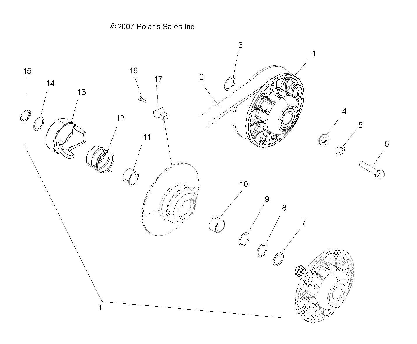 DRIVE TRAIN, SECONDARY CLUTCH - A10MH50FX/FF (49ATVCLUTCHDRIVEN08SP500)