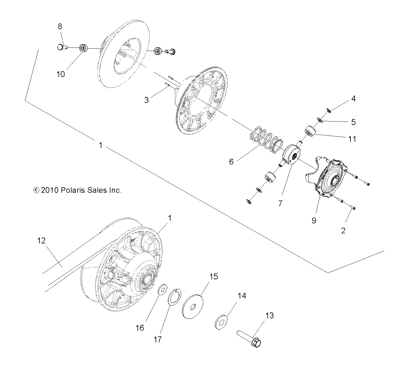 DRIVE TRAIN, SECONDARY CLUTCH - A16SYS95CK (49ATVCLUTCHDRIVEN11SPTRG550)