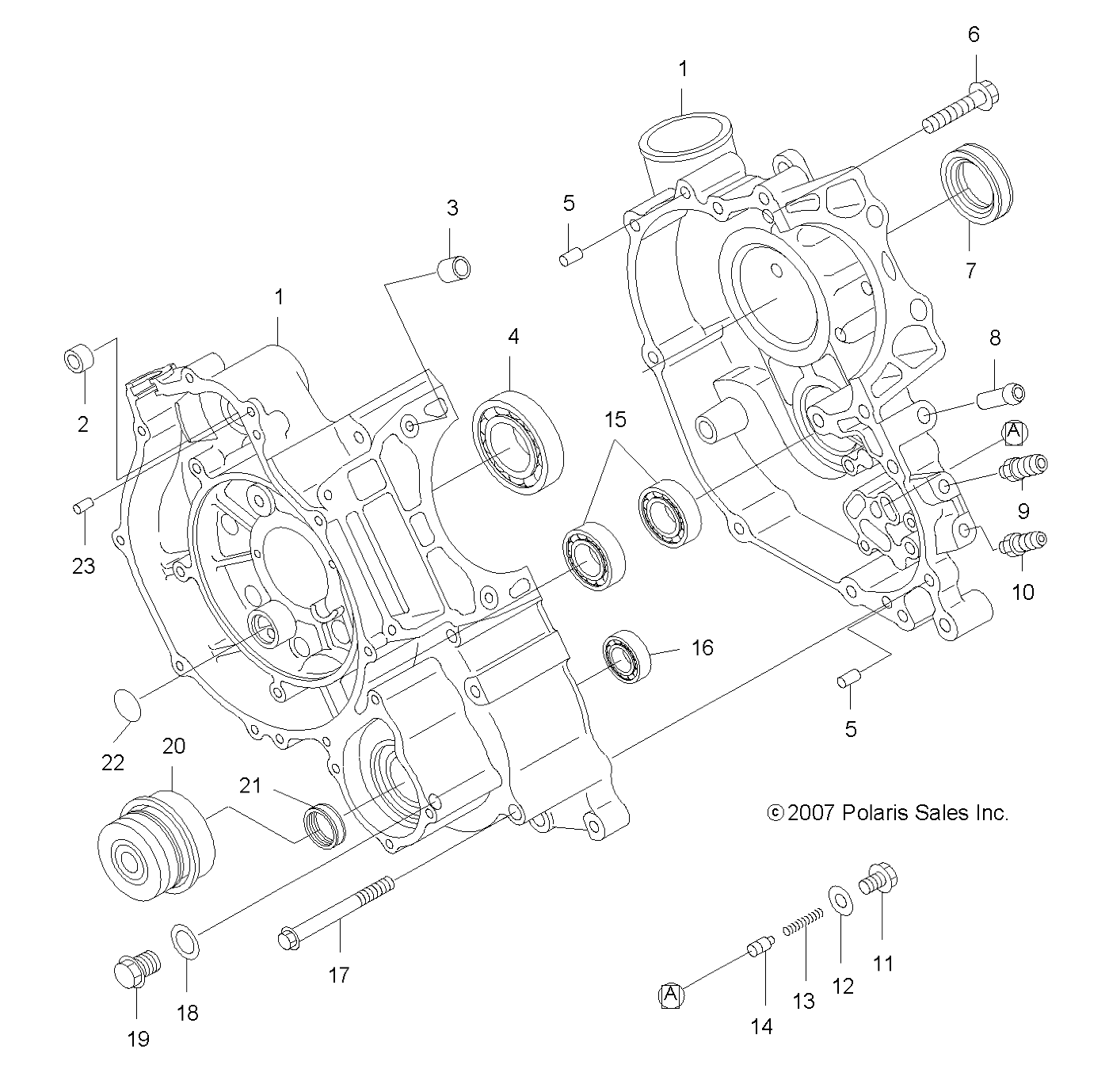 ENGINE, CRANKCASE - A08DN50EA (49ATVCRANKCASE08SP500)