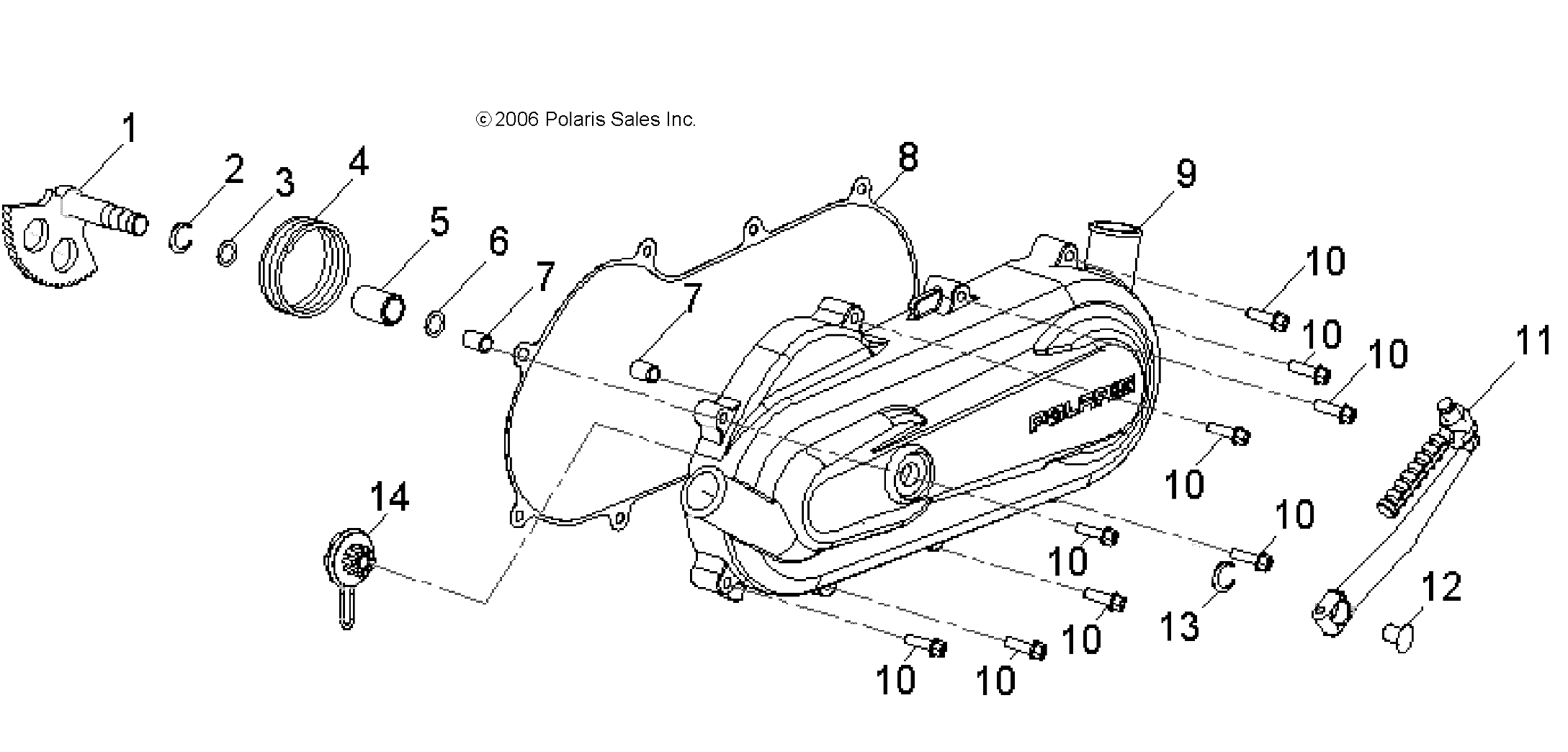 ENGINE, CLUTCH COVER and KICK START - A18YAK05N4/N6 (49ATVCRANKCASECVRLH09OUT50)