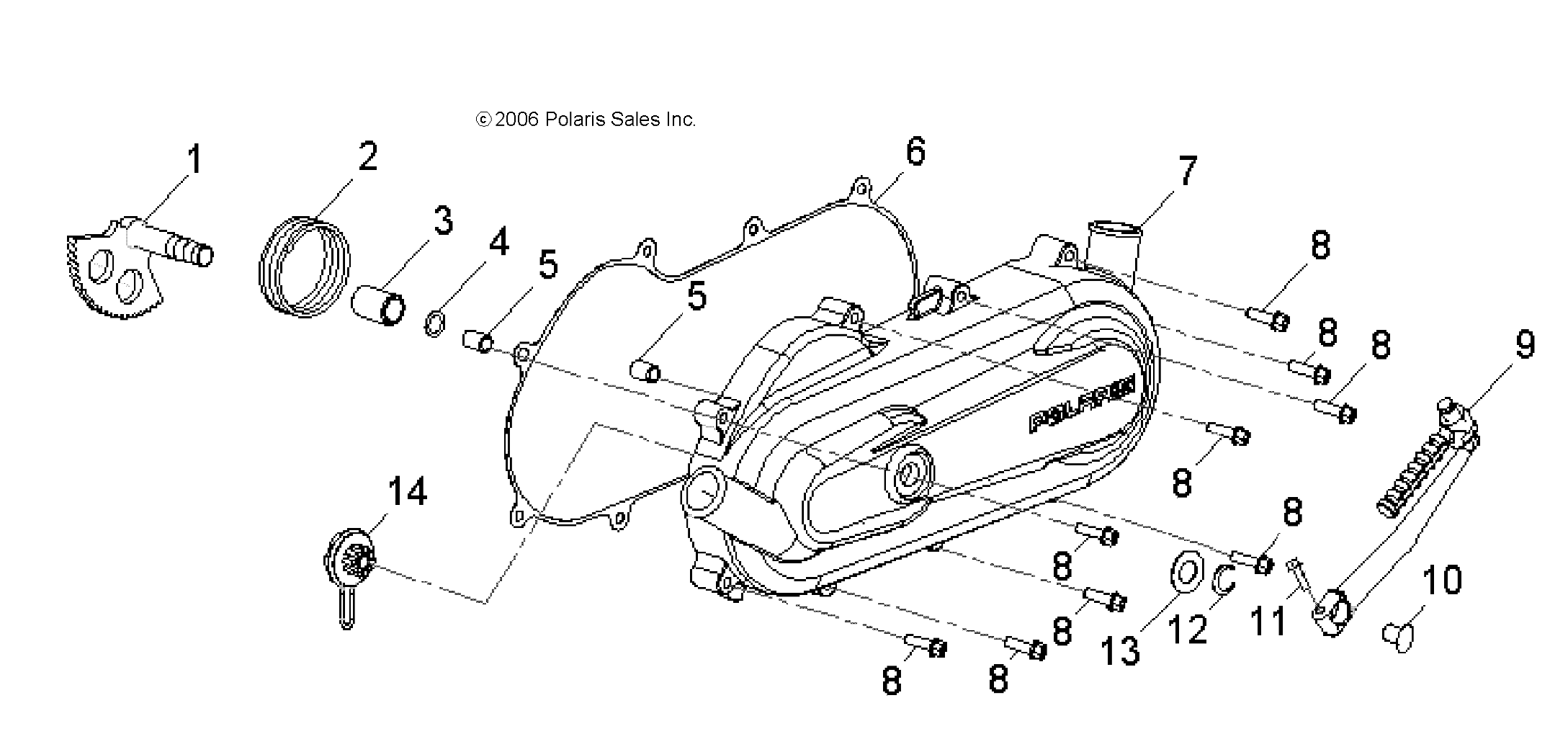 ENGINE, CLUTCH COVER and KICK START - A13KA09AD/AF (49ATVCRANKCASECVRLH09SP90)