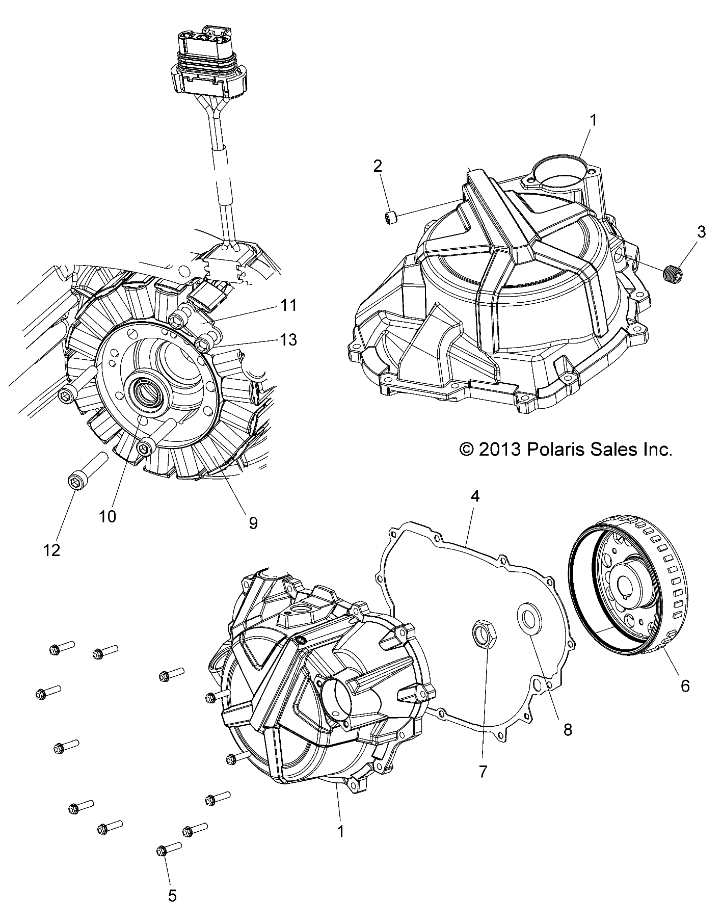 ENGINE, STATOR COVER AND FLYWHEEL - A14BH33FJ (49ATVFLYWHEEL14SP325)