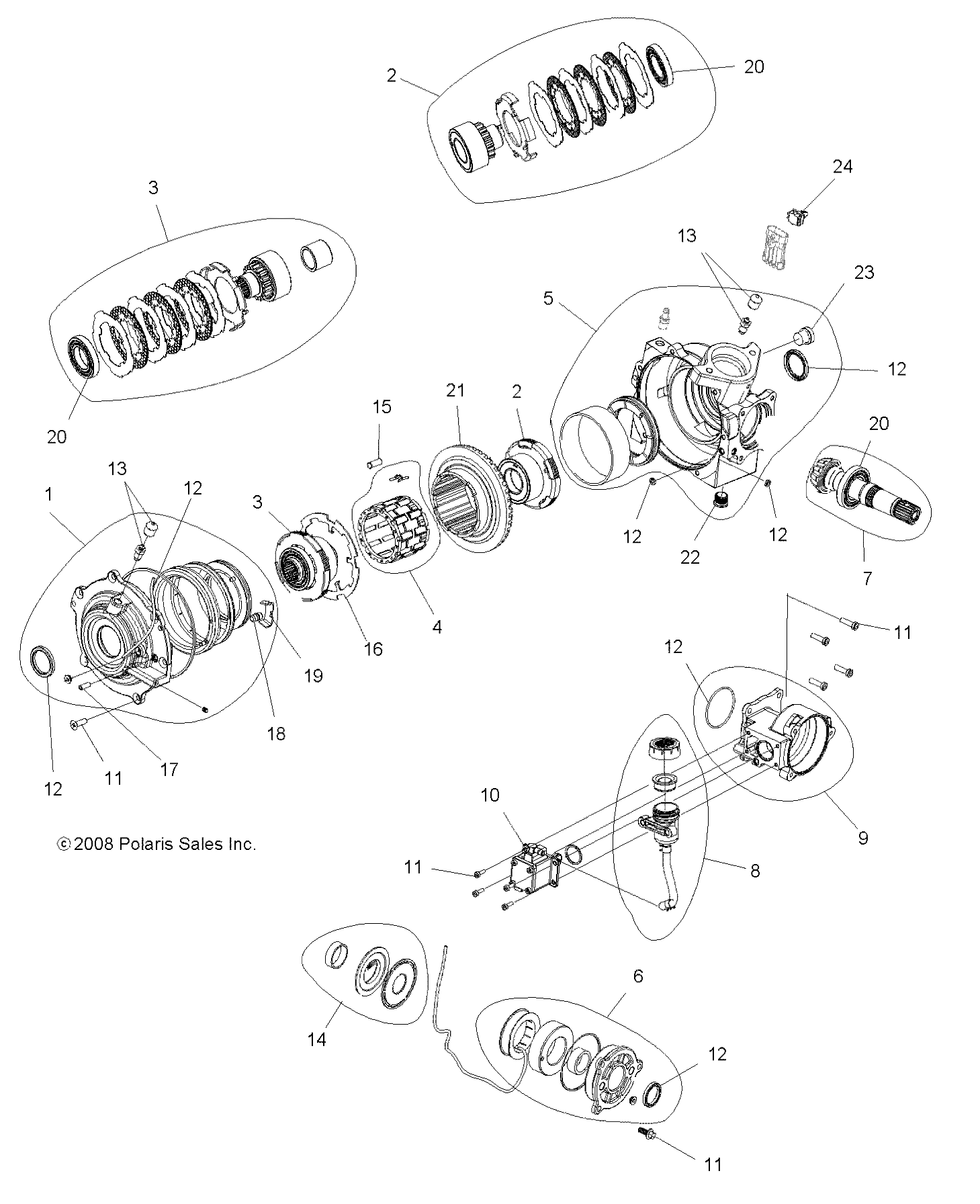 DRIVE TRAIN, FRONT GEARCASE INTERNALS - A09ZN85/8X ALL OPTIONS (49ATVGEARCASEFWBD09SPXP550)