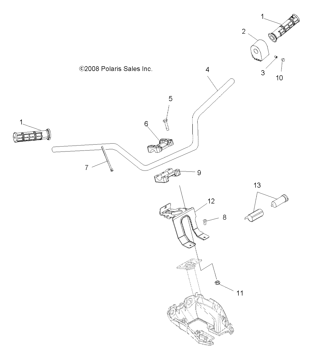 STEERING, HANDLEBAR and CONTROLS - A13CF76AA (49ATVHANDLEBAR09SP500EFI)