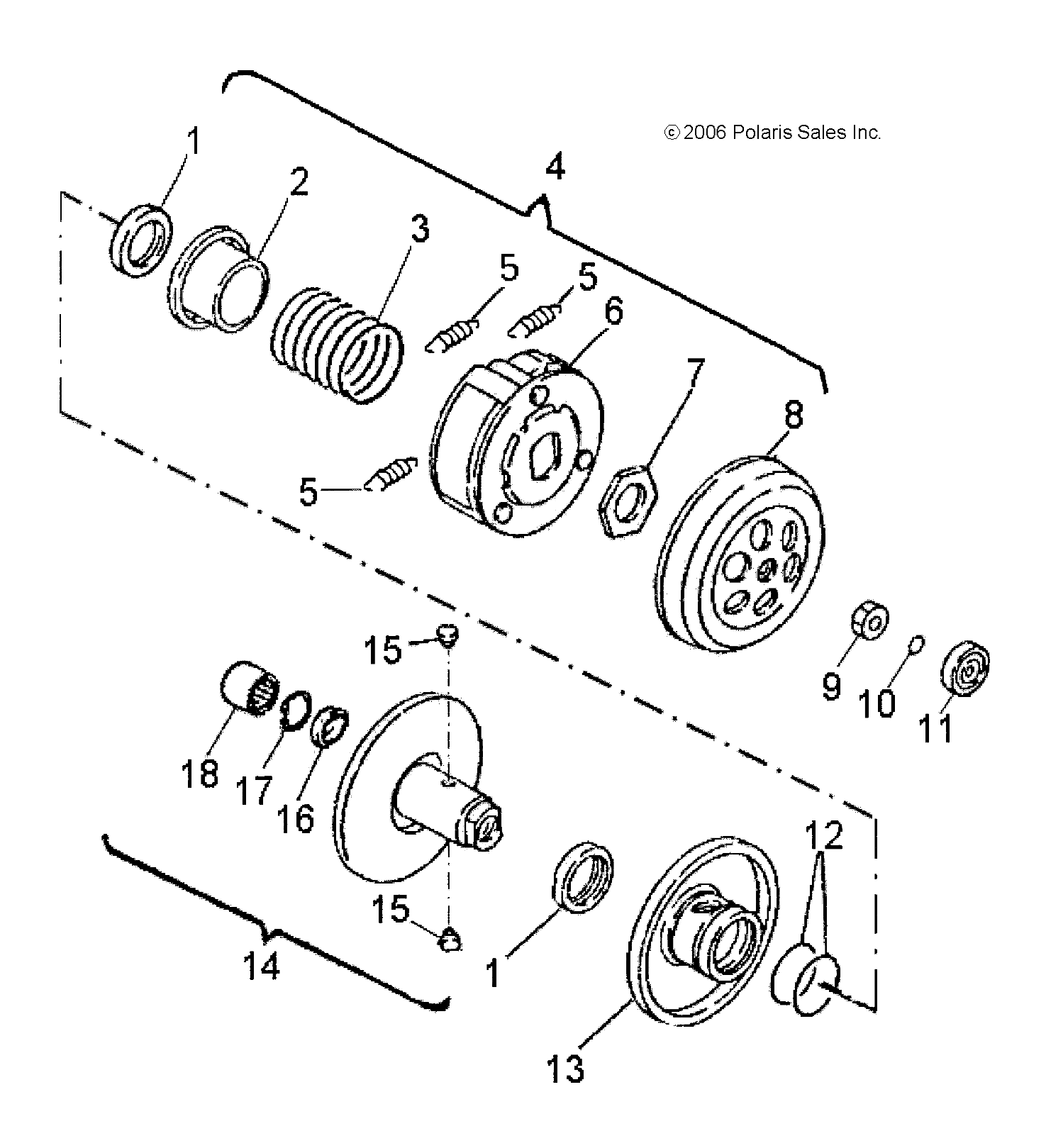 DRIVE TRAIN, SECONDARY CLUTCH - A09FA09AA/AB (49ATVSECONDARY07OTLW90)