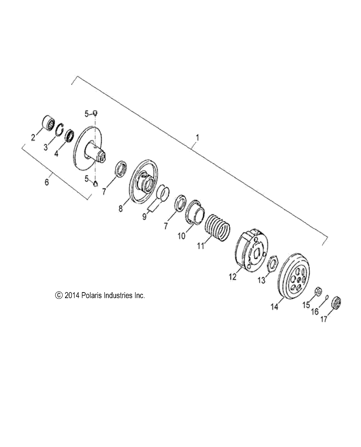 DRIVE TRAIN, SECONDARY CLUTCH - A16YAF09AA (49ATVSECONDARY07OTLW90)