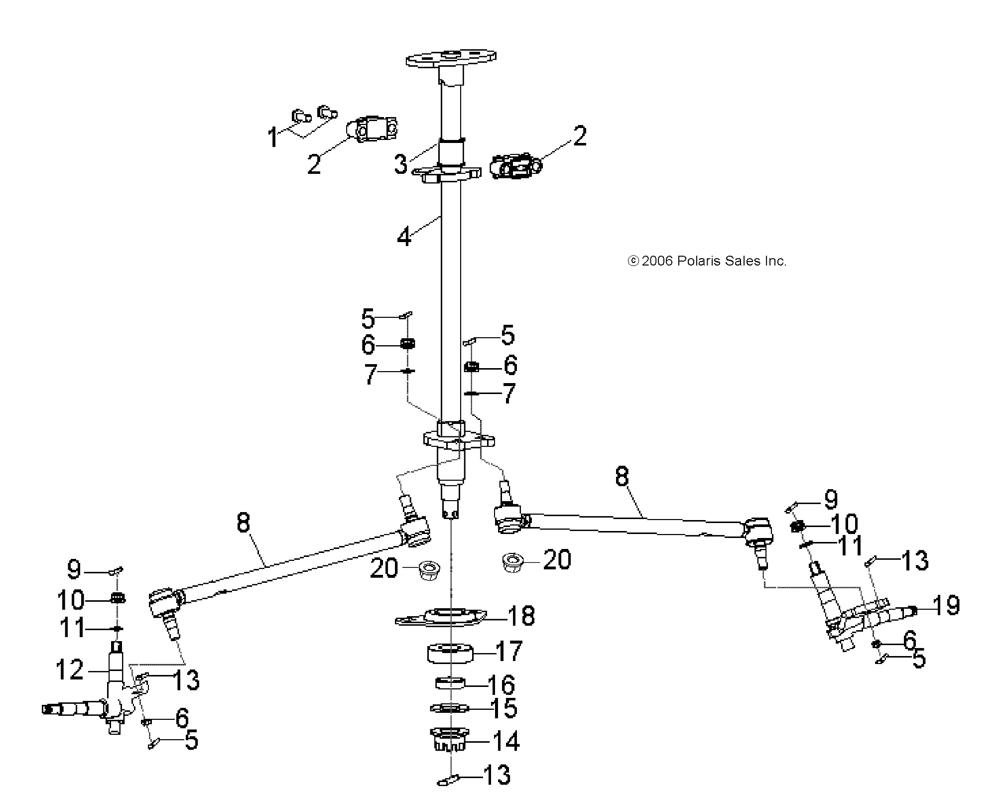 STEERING, STEERING POST and TIE ROD ASM. - A08FA09AA/AB/AC (49ATVSTEERING07OTLW90)