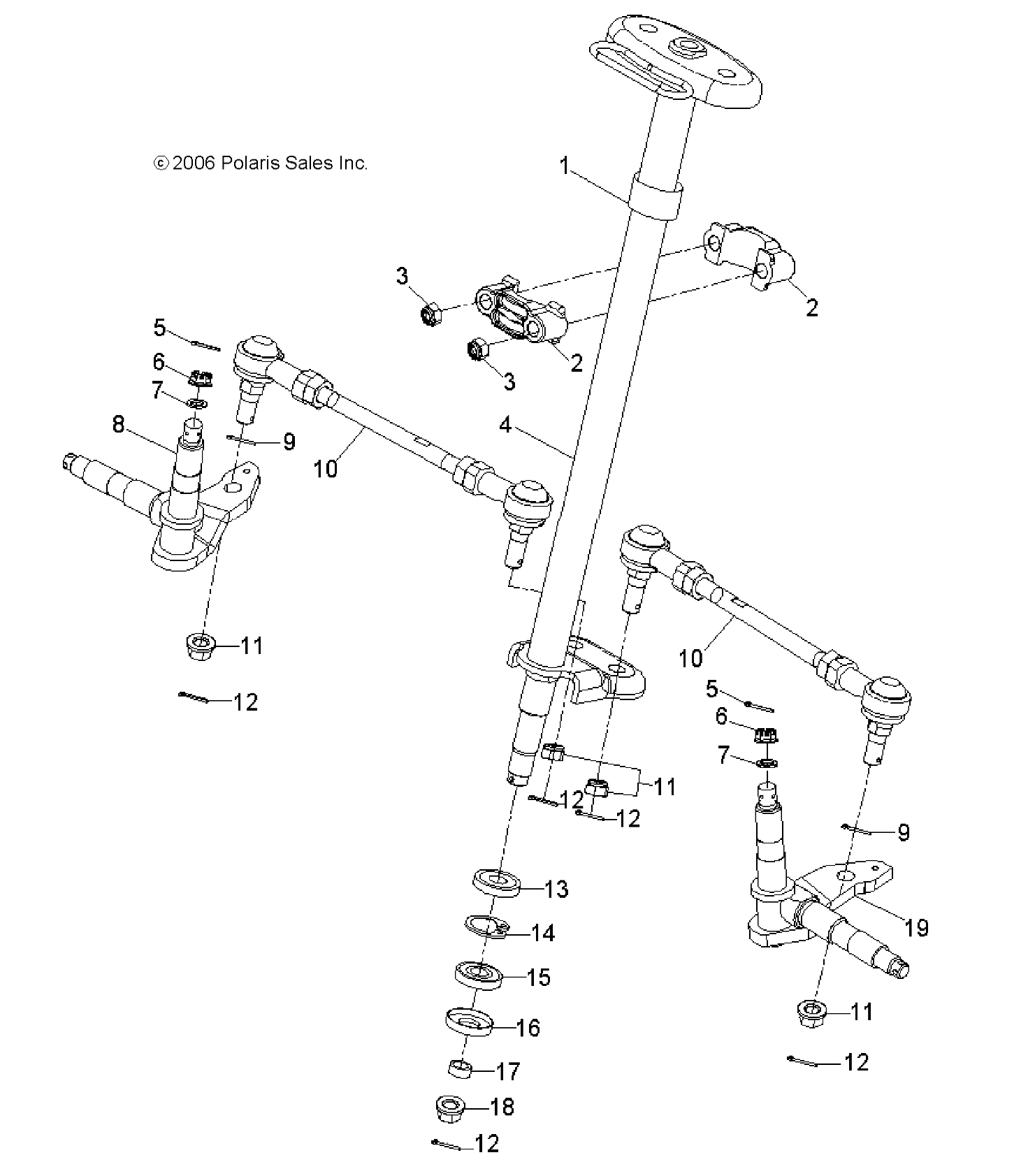 STEERING, STEERING POST and TIE ROD ASM. - A09KA05AB/AD (49ATVSTEERING07PRED50)