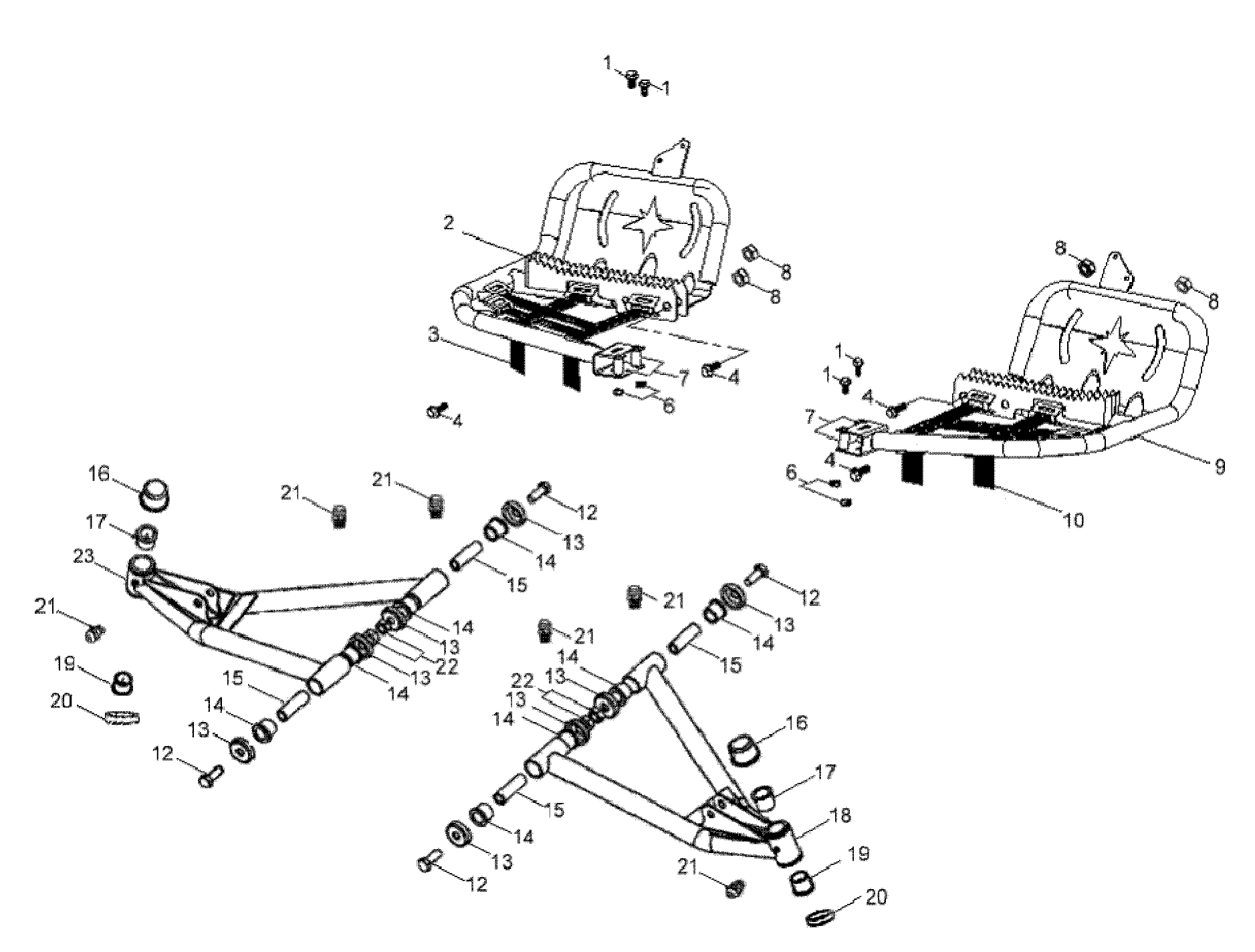 CHASSIS, A-ARM and FOOTREST - A08KA09AC (49ATVSUSPFRT08OUT90AC)