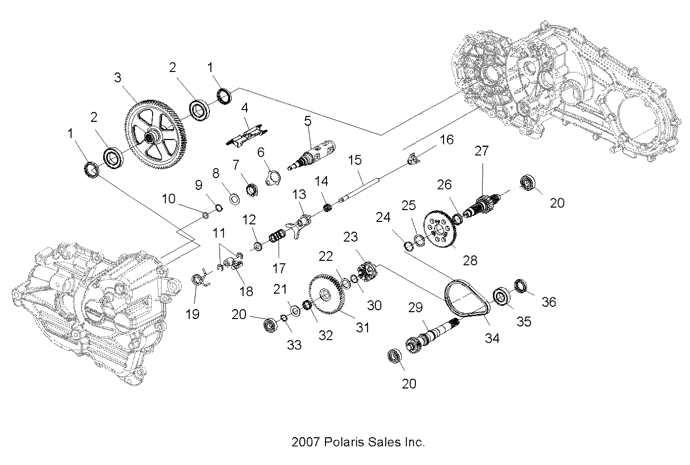 DRIVE TRAIN, MAIN GEARCASE INTERNALS - A11LB27AA (49ATVTRANSINTL08HAWKINTL)