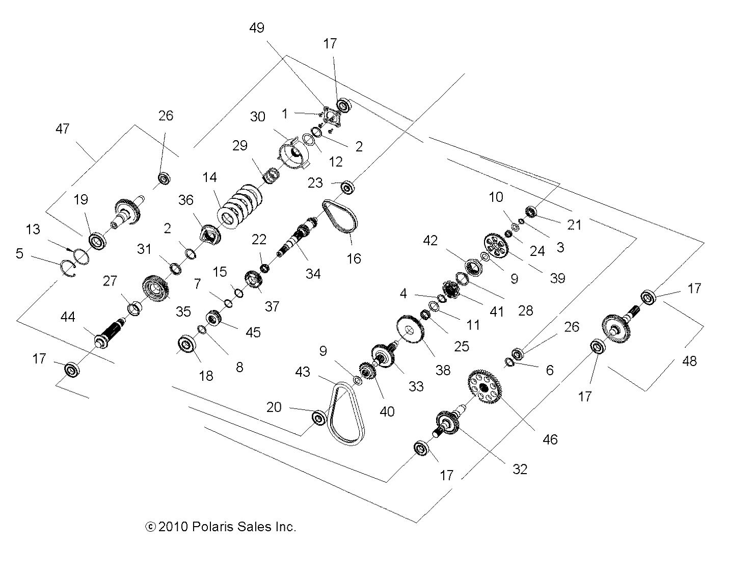 DRIVE TRAIN, MAIN GEARCASE INTERNALS (Built 3/01/11 and Before) - A11TN55AA/AZ (49ATVTRANSINTL1332845)