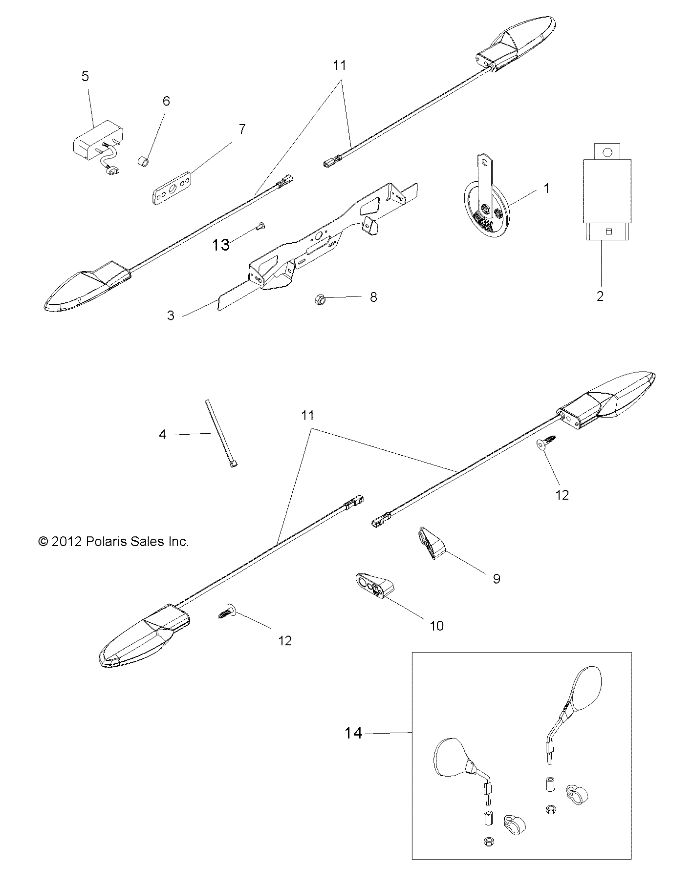 ELECTRICAL, TURN SIGNALS, LP BRACKET, MIRRORS and HORN - A14GH9EFW (49ATVTURNSIG13SCRAM850I)